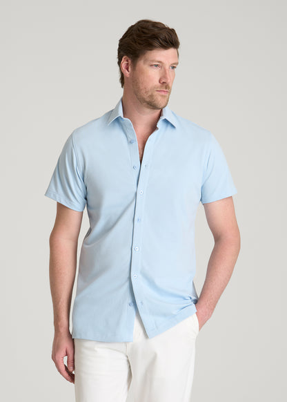 Pique Knit Stretch Short Sleeve Shirt for Tall Men in Ice Blue