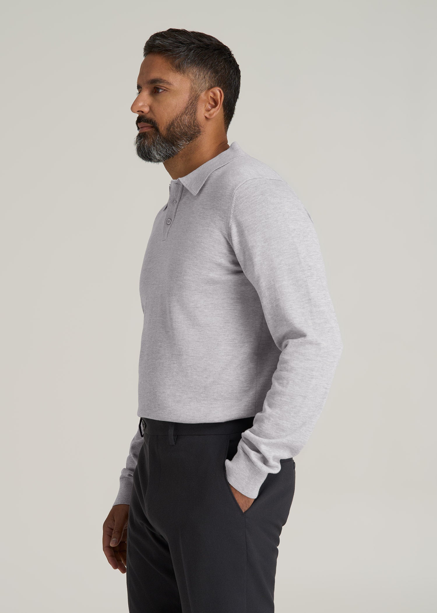 Polo Sweater for Tall Men in Light Grey