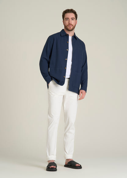 Seersucker Overshirt for Tall Men in Navy Blue