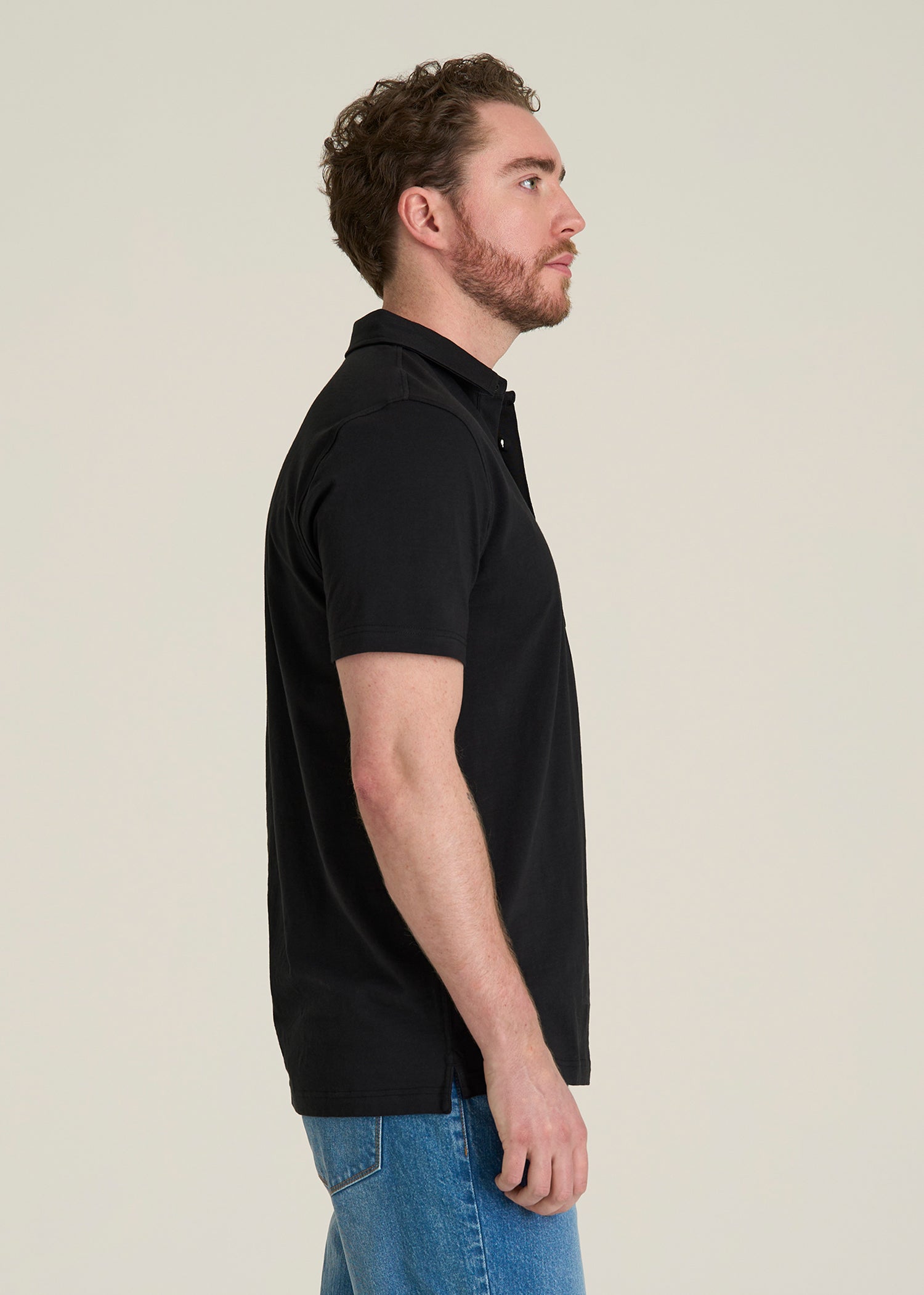 Slub Knit Polo with Pocket for Tall Men in Black