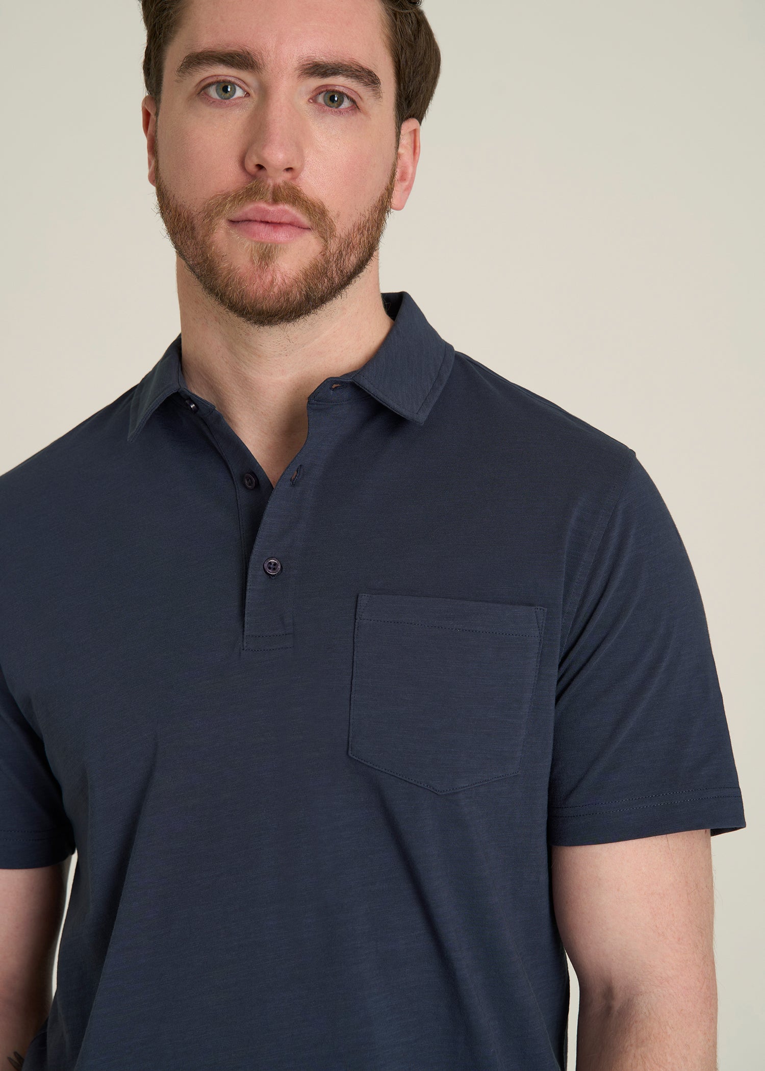 Slub Knit Polo with Pocket for Tall Men in Navy