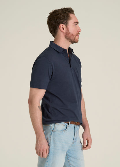 Slub Knit Polo with Pocket for Tall Men in Navy