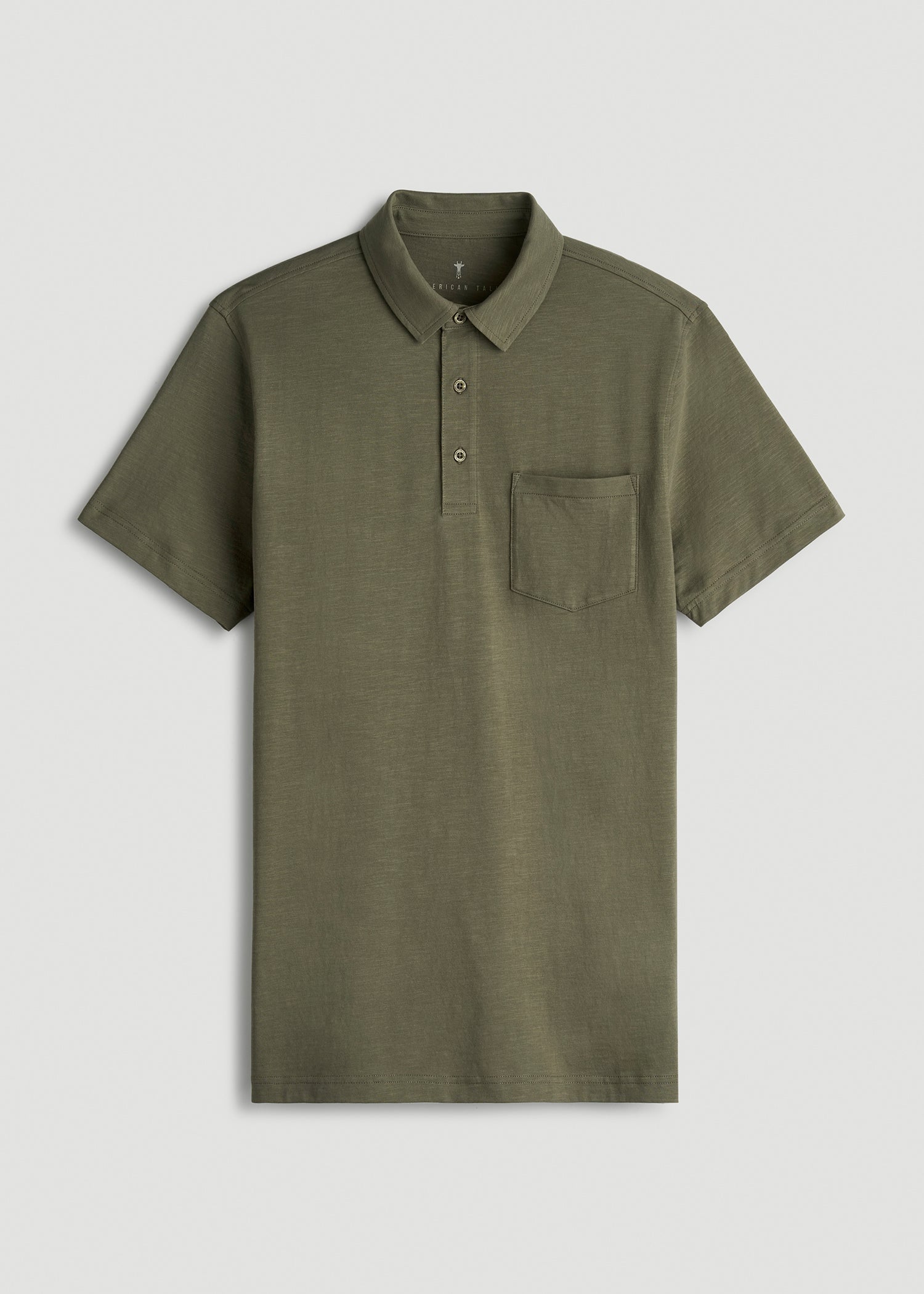Slub Knit Polo with Pocket for Tall Men in Olive