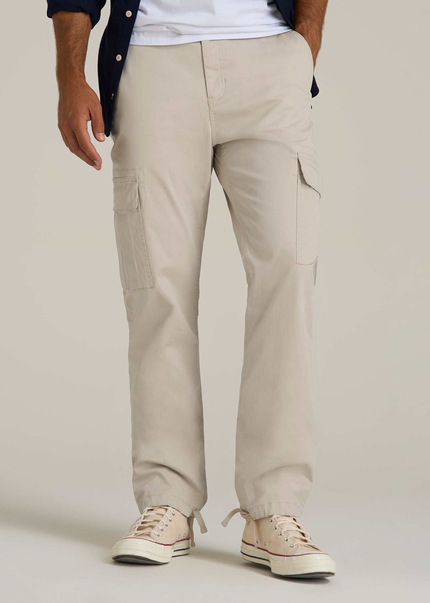 Straight Fit Vintage Washed Cargo Pants for Tall Men in Drywall Tan