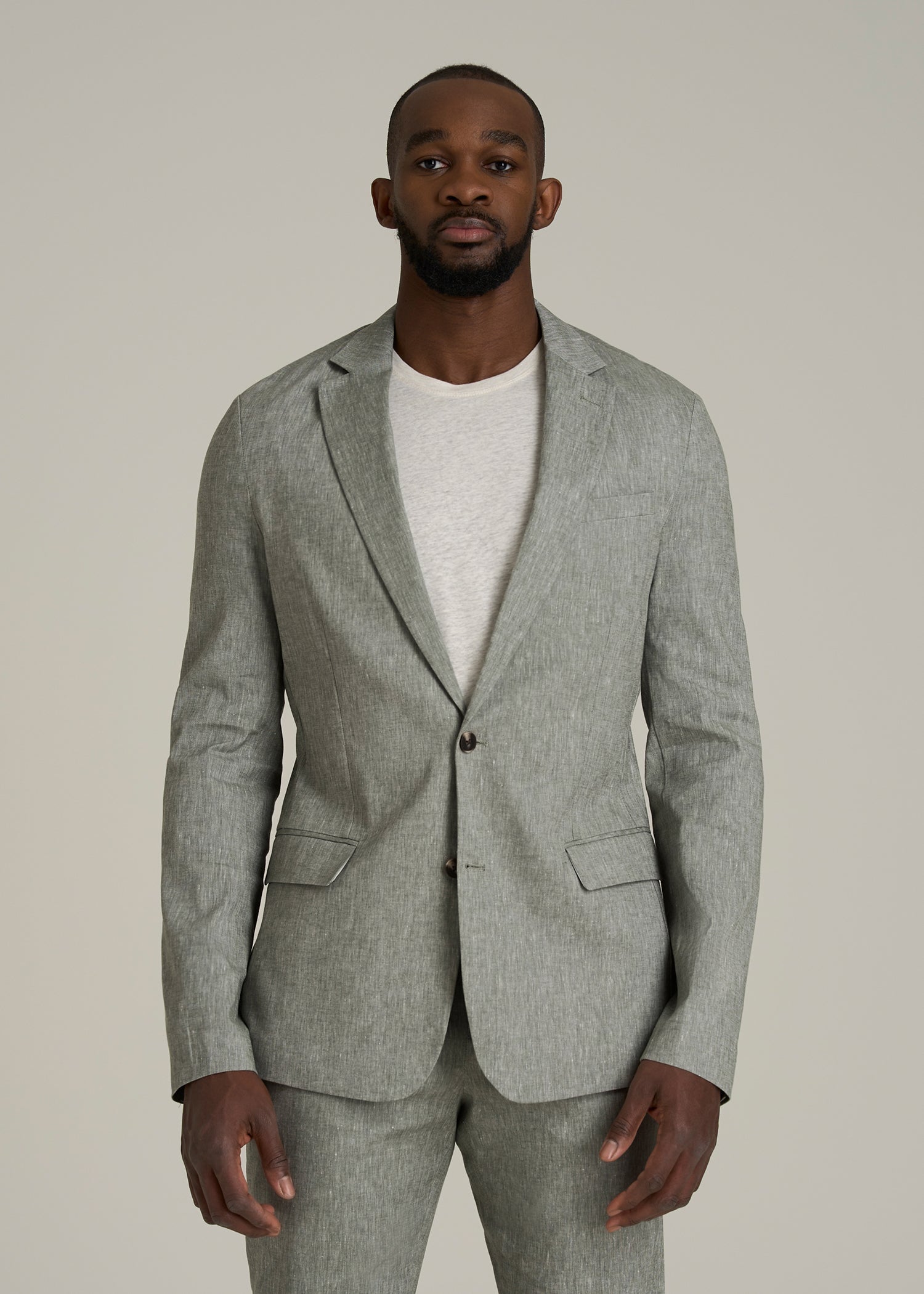 Stretch Linen Blazer for Tall Men in Climbing Ivy Linen