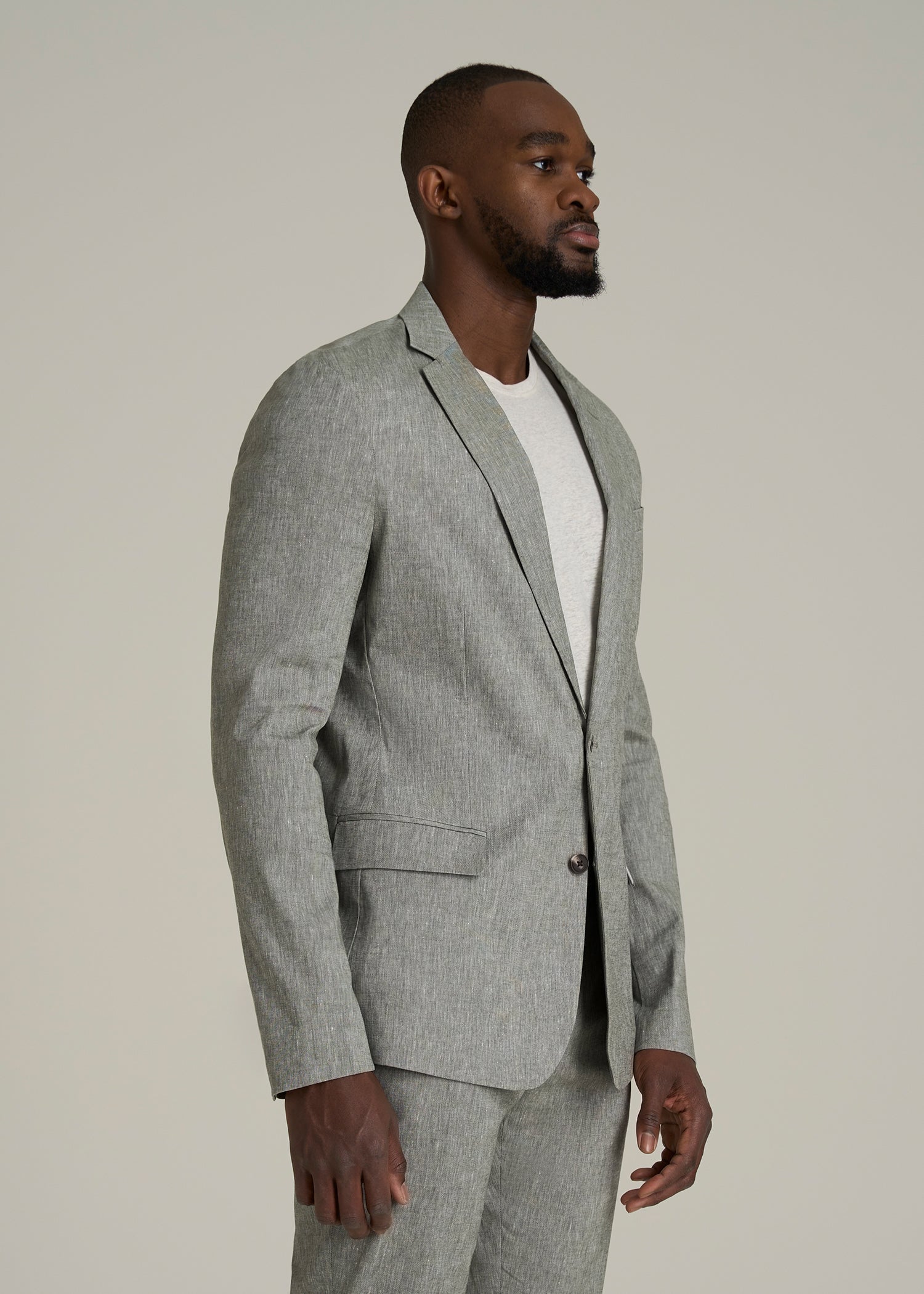 Stretch Linen Blazer for Tall Men in Climbing Ivy Linen