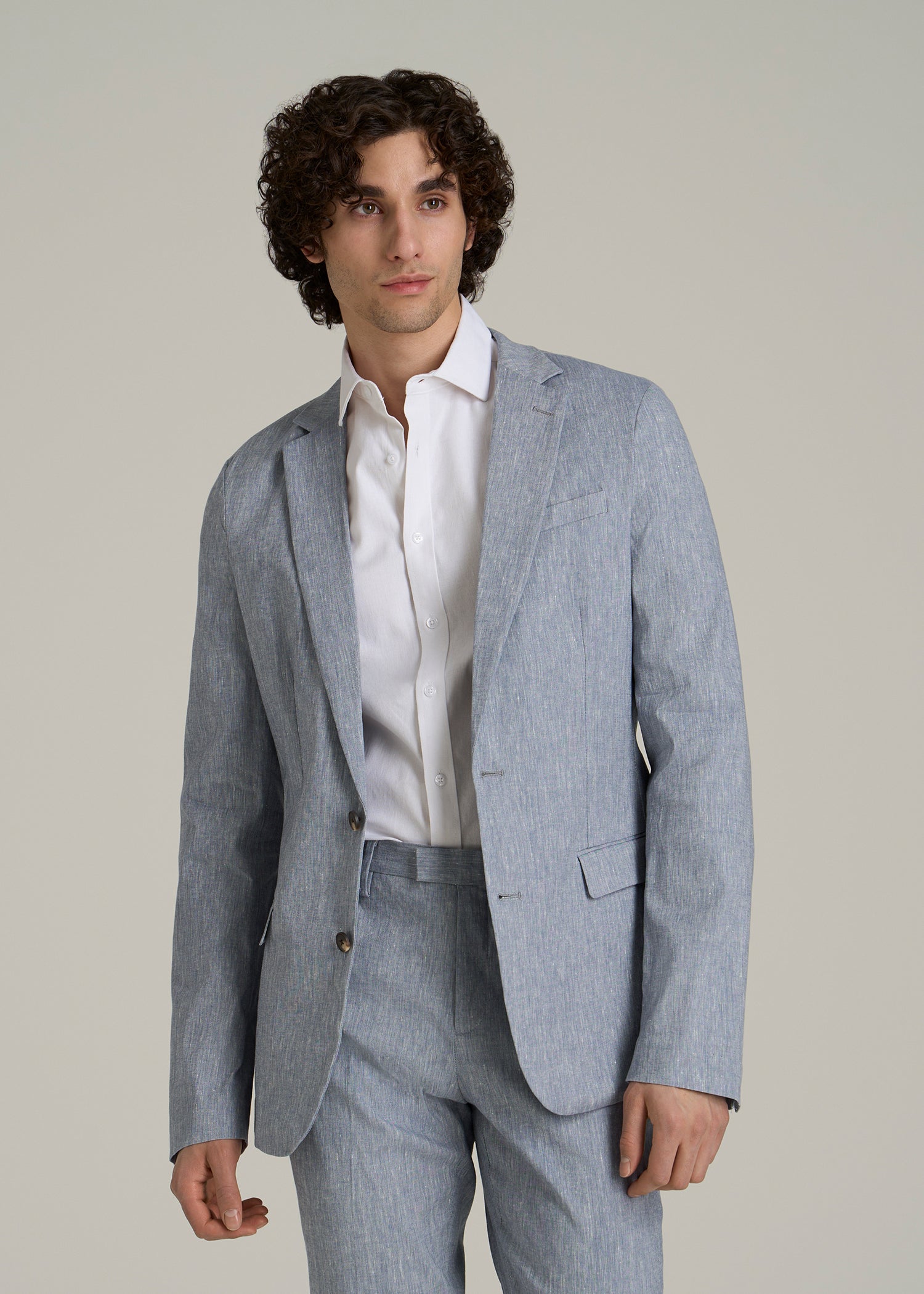 Stretch Linen Blazer for Tall Men in Navy Linen