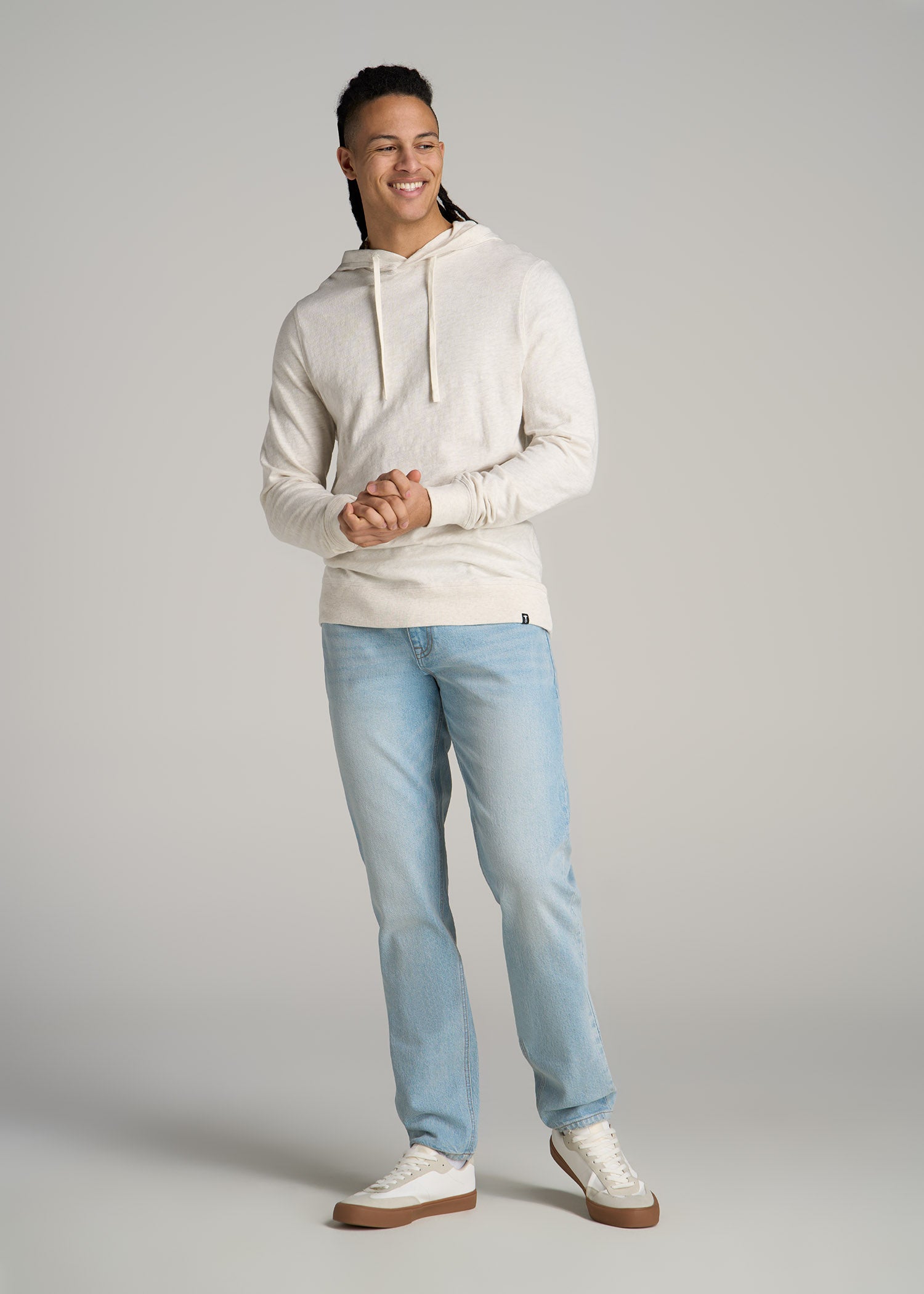 Sunwashed Slub Pullover Hoodie for Tall Men in Heathered Oatmeal