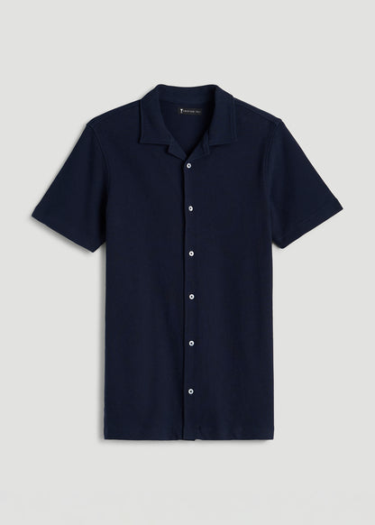 Terry Cotton Polo Cardigan for Tall Men in Patriot Blue