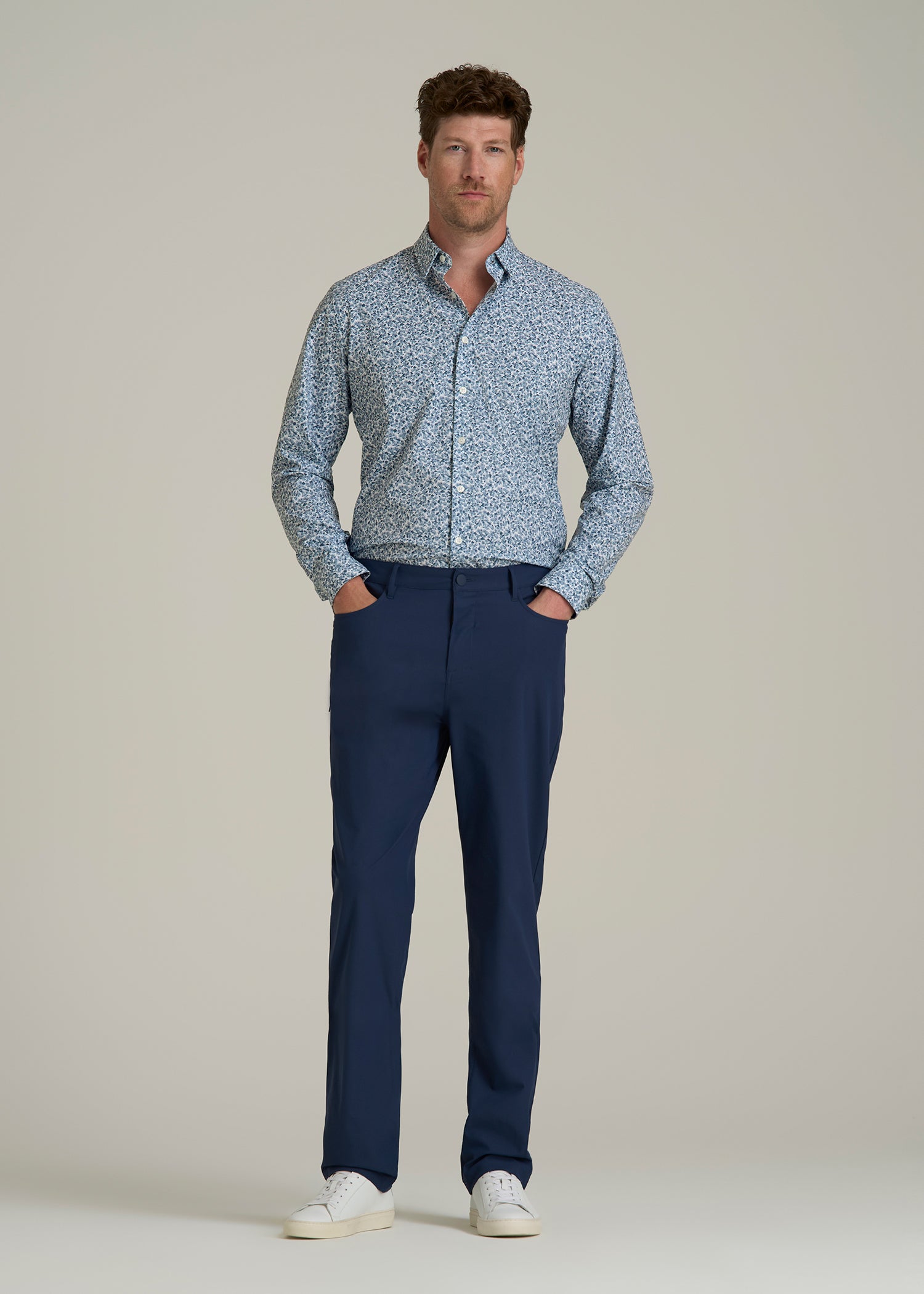 Traveler Stretch Dress Shirt in Blue Scattered Floral