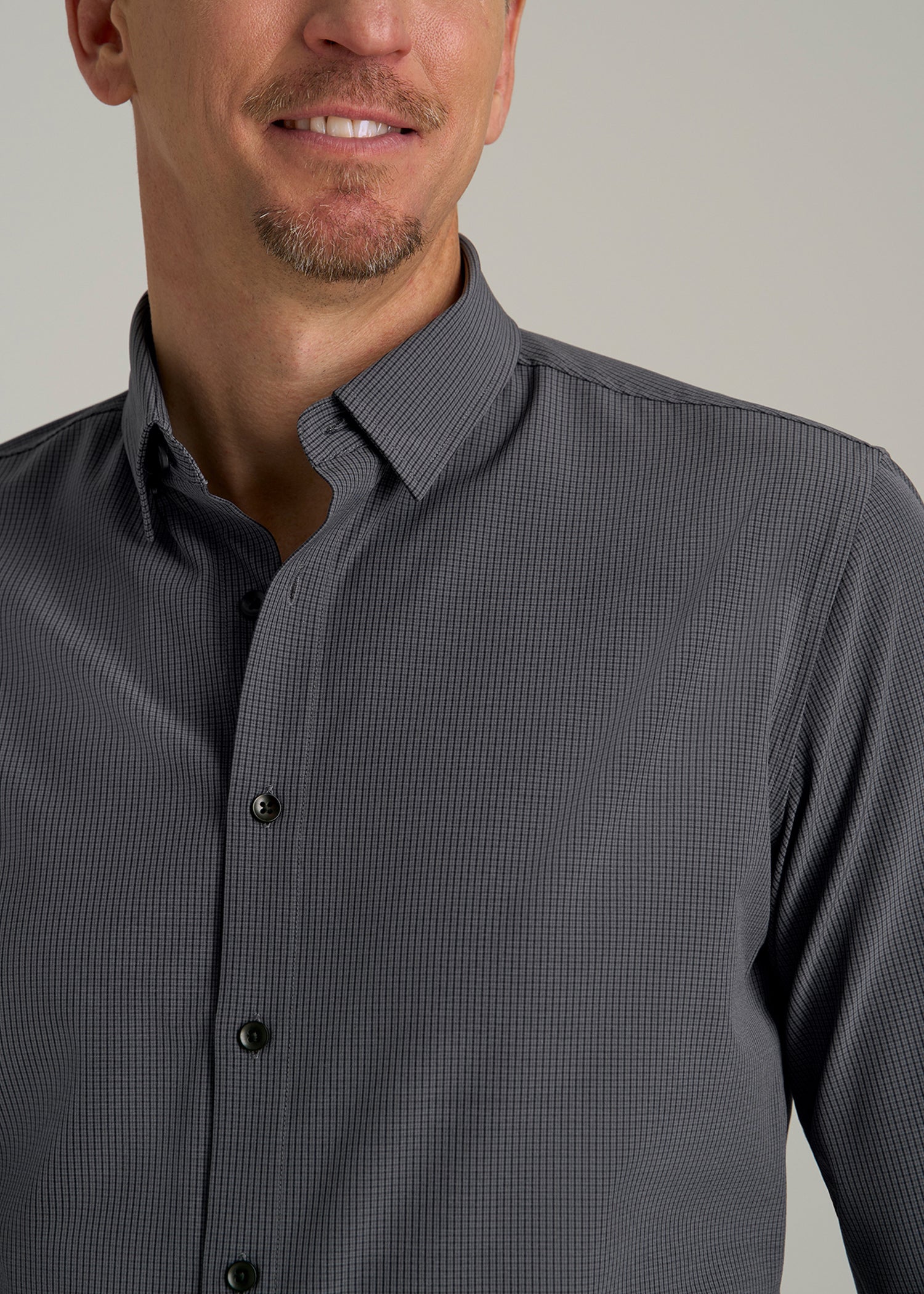 Traveler Stretch Dress Shirt in Charcoal Micro Check