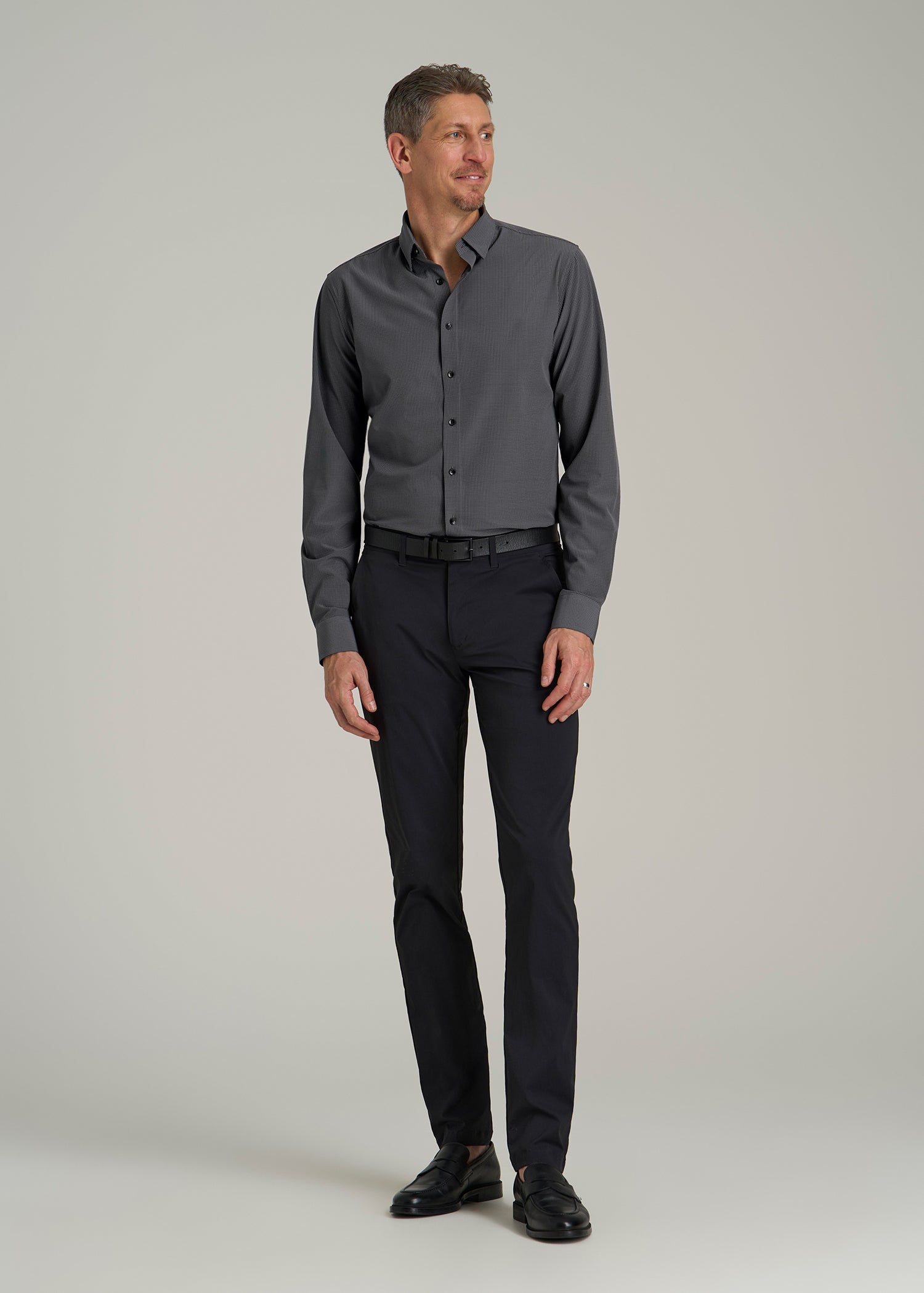 Traveler Stretch Dress Shirt in Charcoal Micro Check