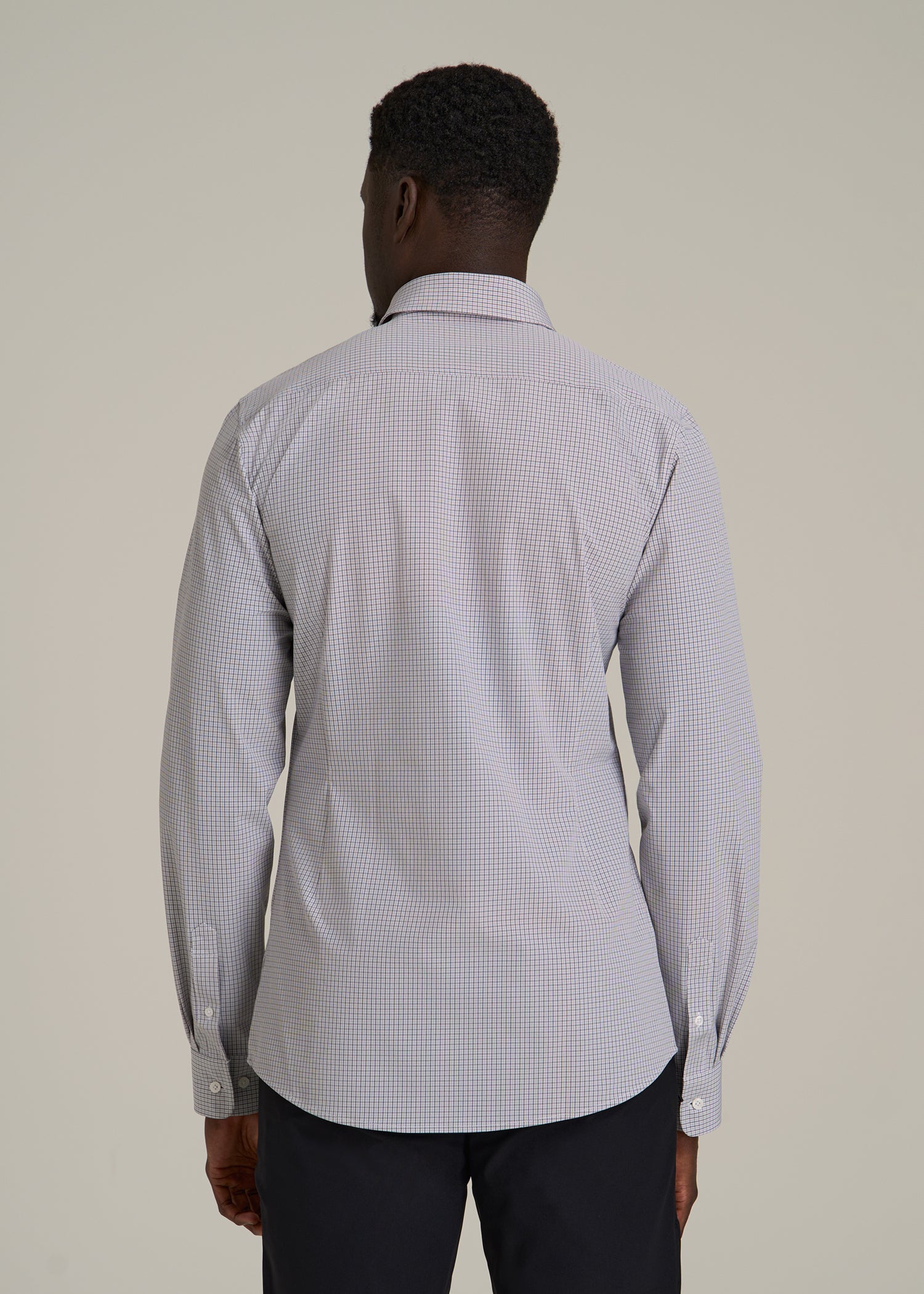 Traveler Stretch Dress Shirt in Grey Mini Plaid