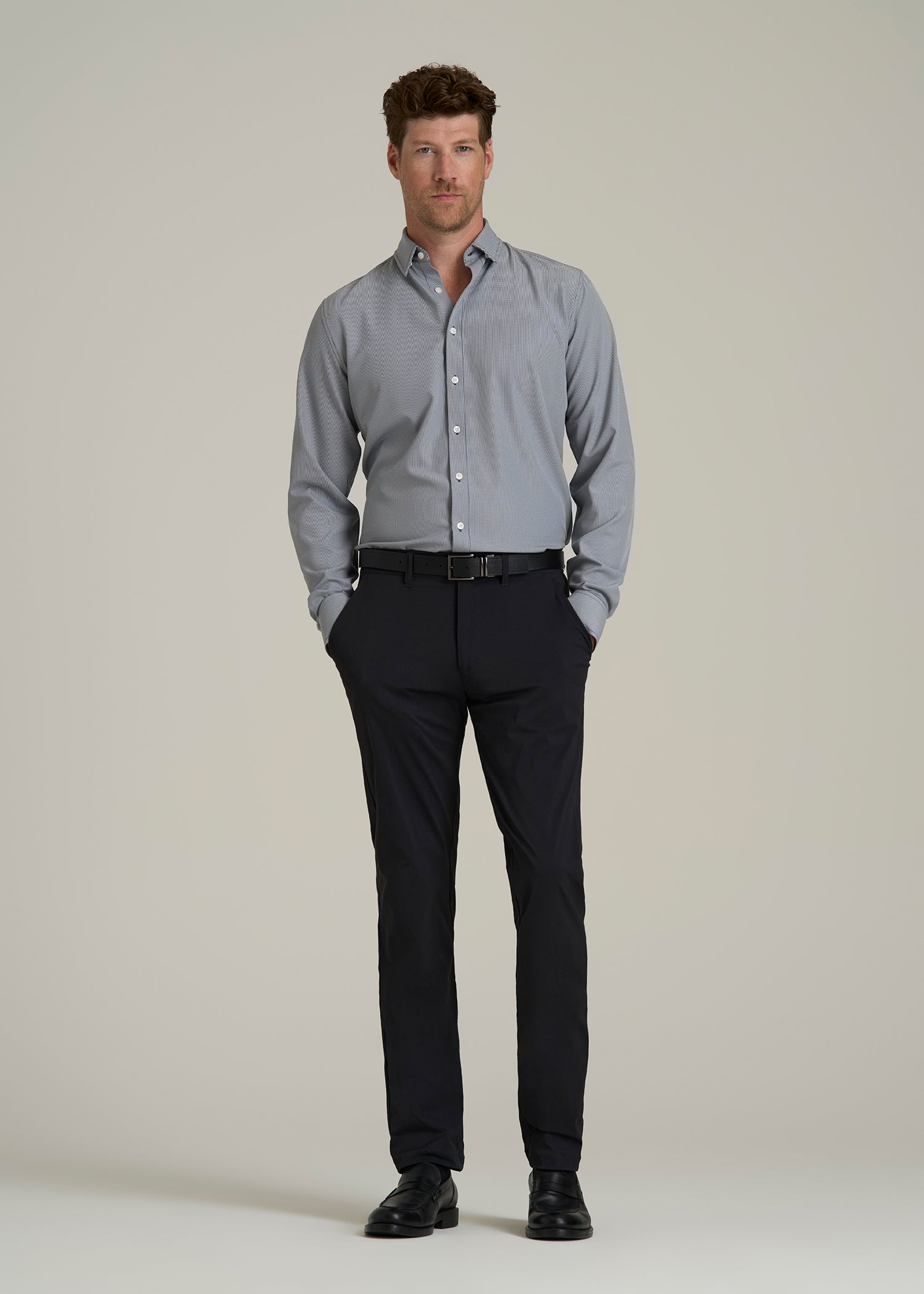 Traveler Stretch Dress Shirt in Navy and White Houndstooth