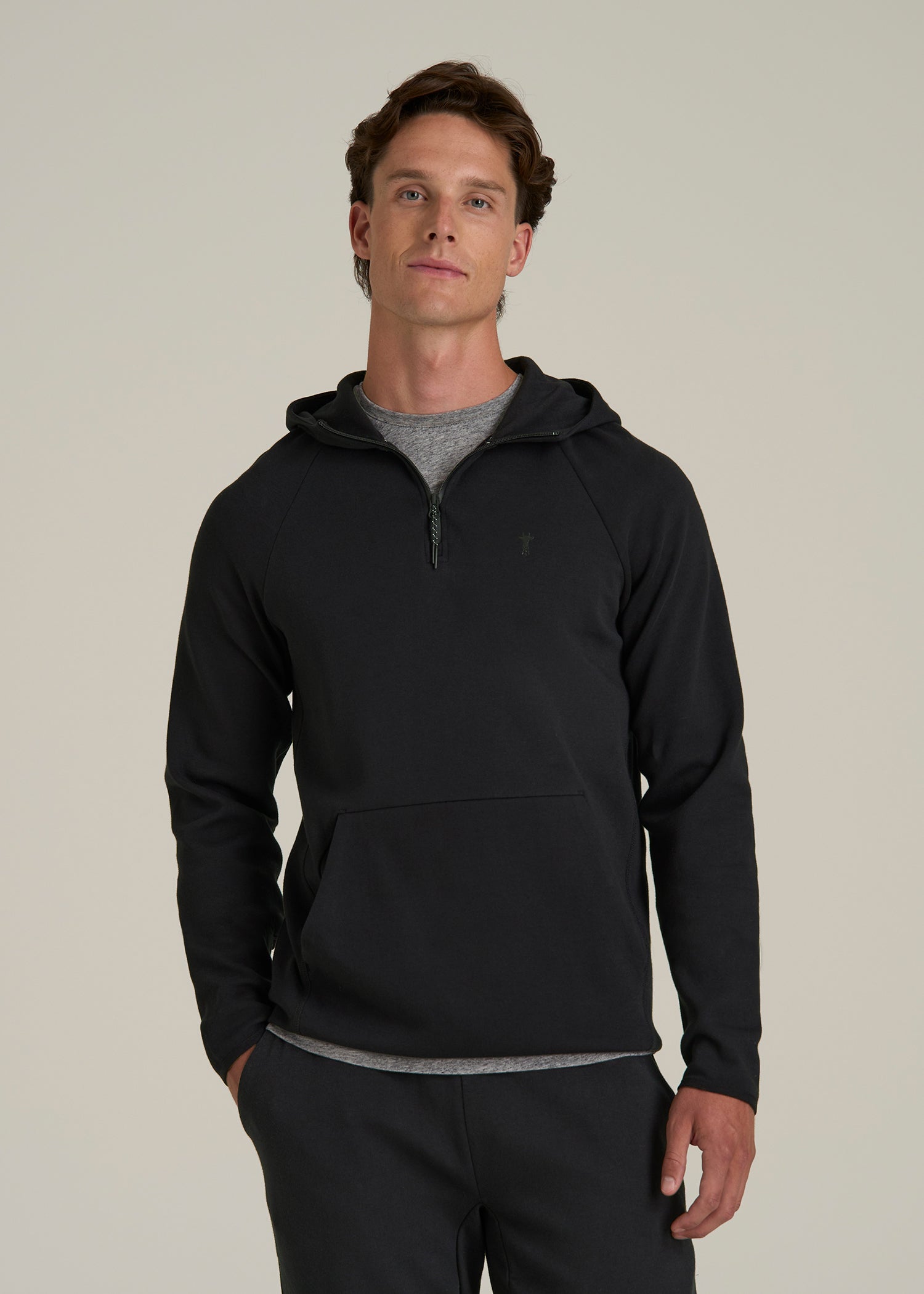 Tech Motion Fleece Hooded Popover for Tall Men in Black