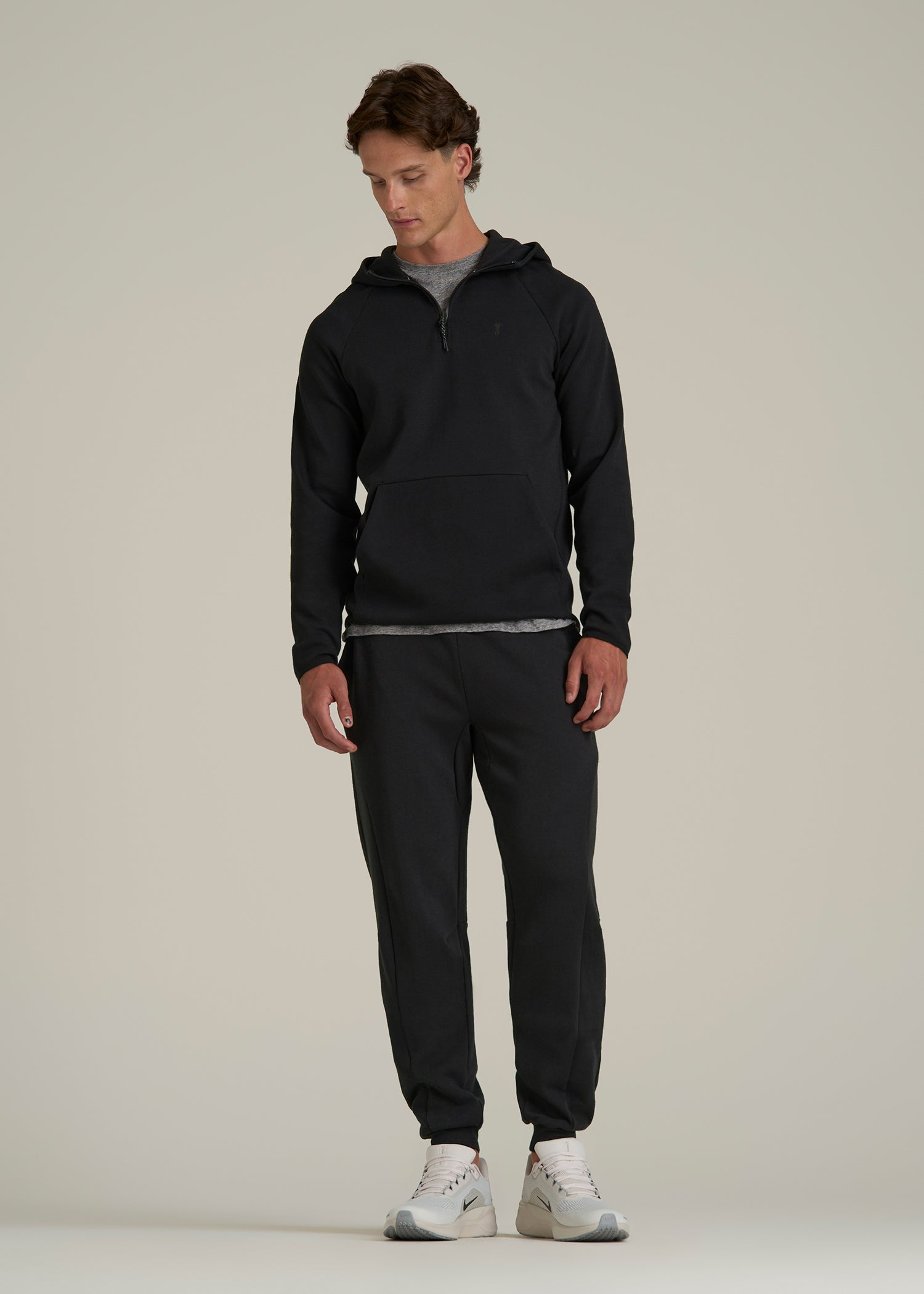 Tech Motion Fleece Hooded Popover for Tall Men in Black