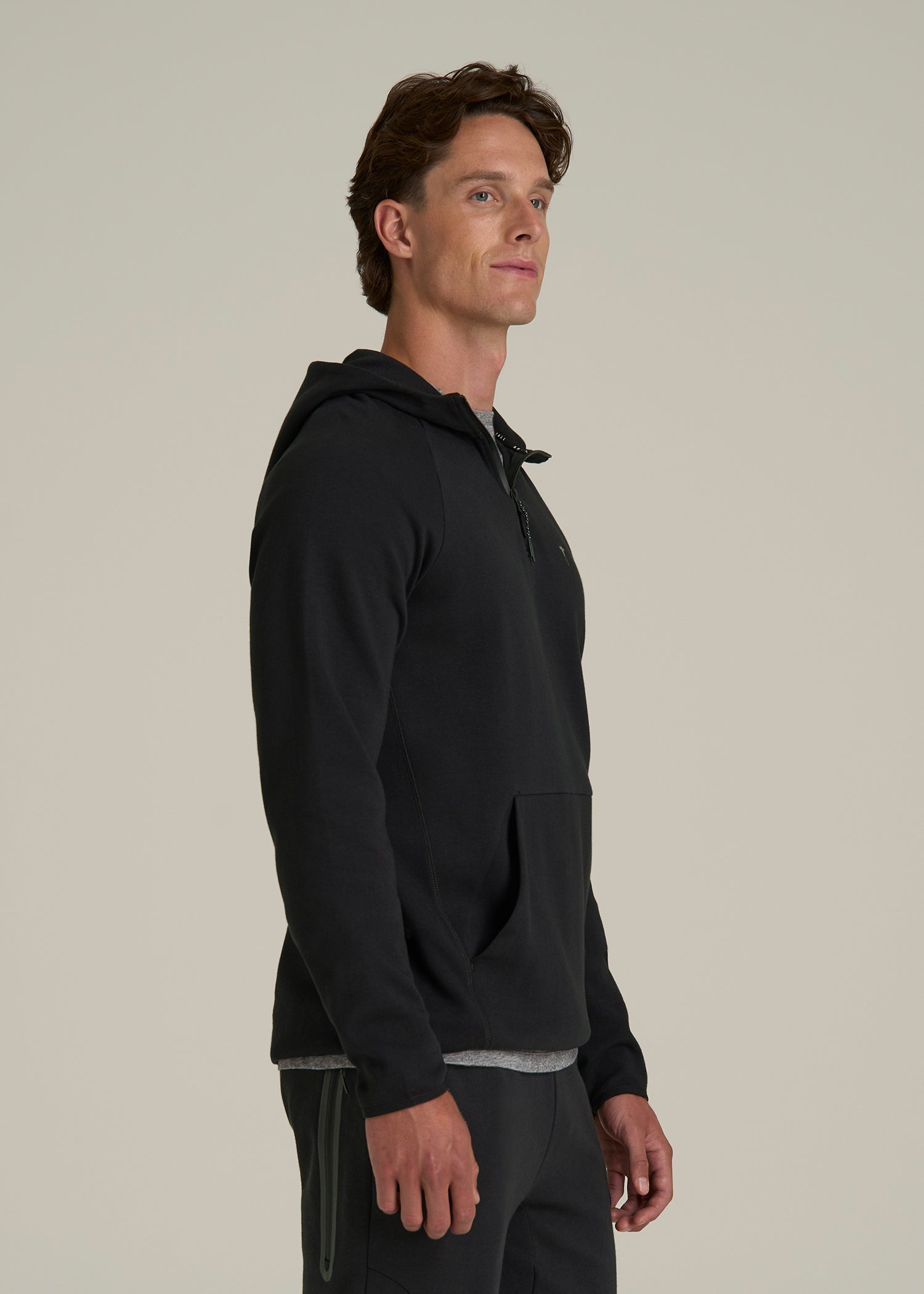Tech Motion Fleece Hooded Popover for Tall Men in Black