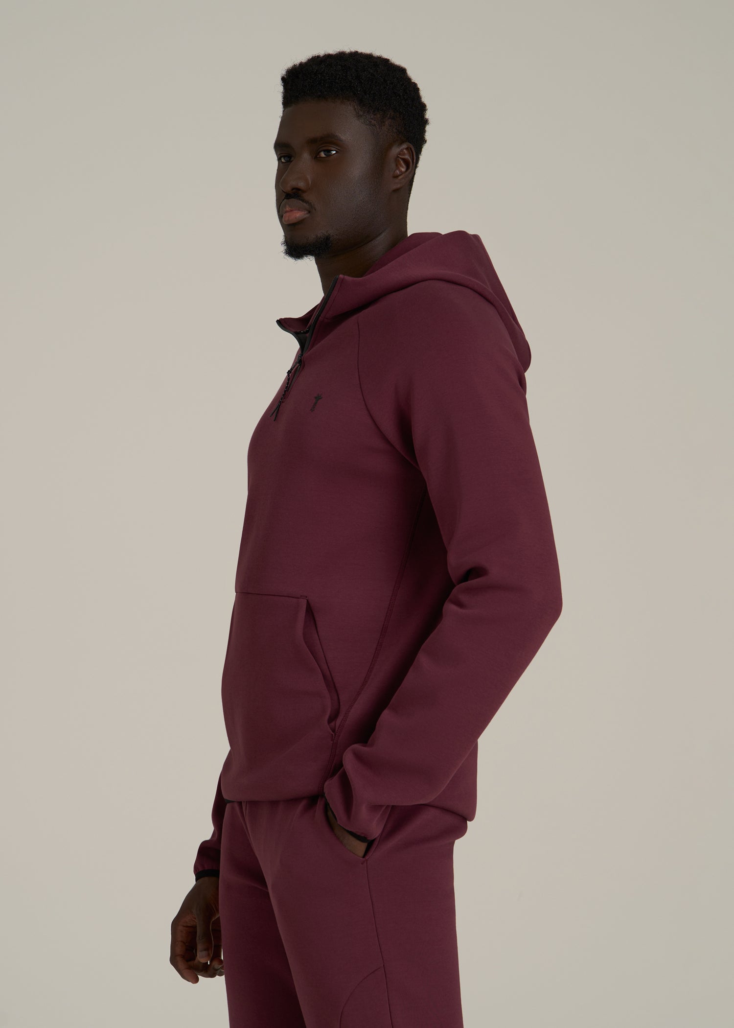 Tech Motion Fleece Hooded Popover for Tall Men in Tawny Port