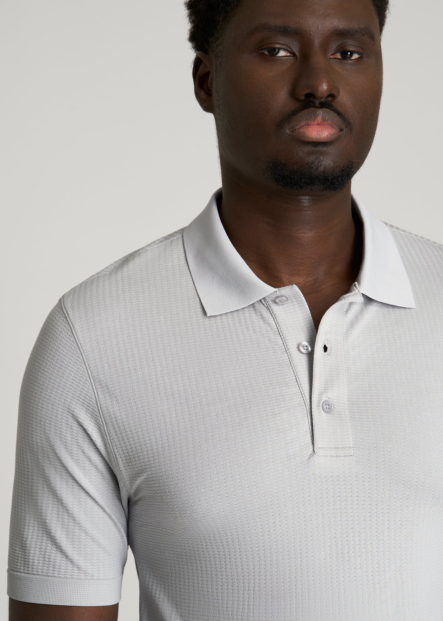 Performance Vented Golf Polo for Tall Men in Silver Drop