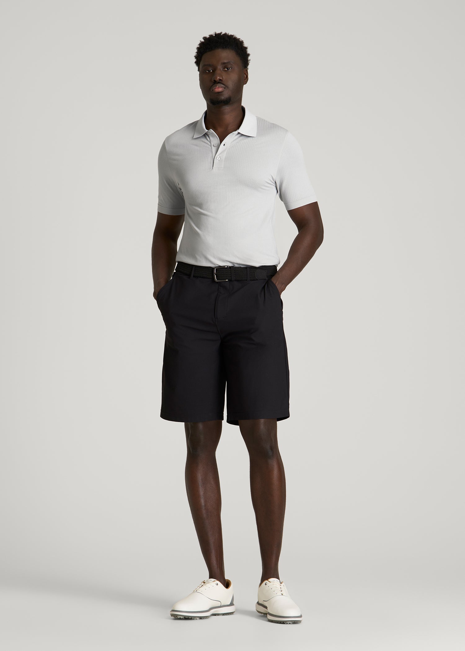 Performance Vented Golf Polo for Tall Men in Silver Drop