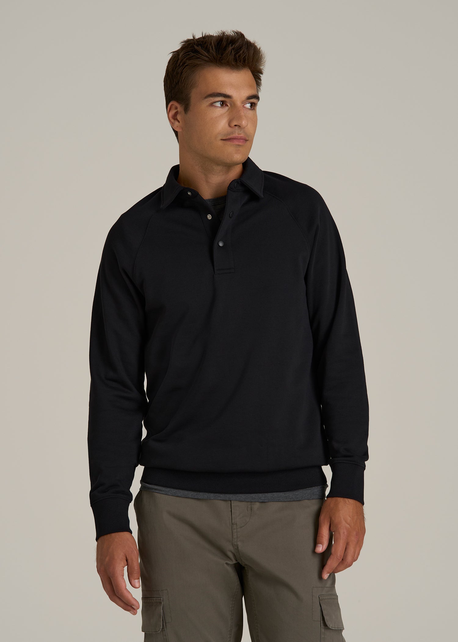 Wearever Fleece Collared Sweatshirt for Tall Men in Black