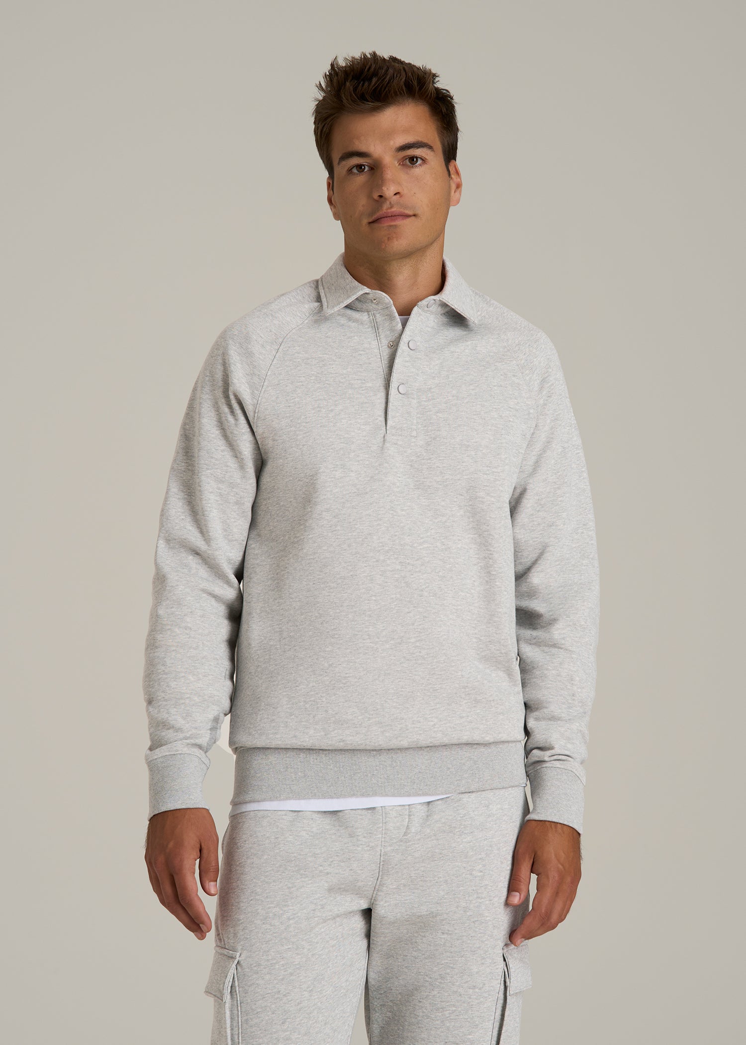 Wearever Fleece Collared Sweatshirt for Tall Men in Grey Mix