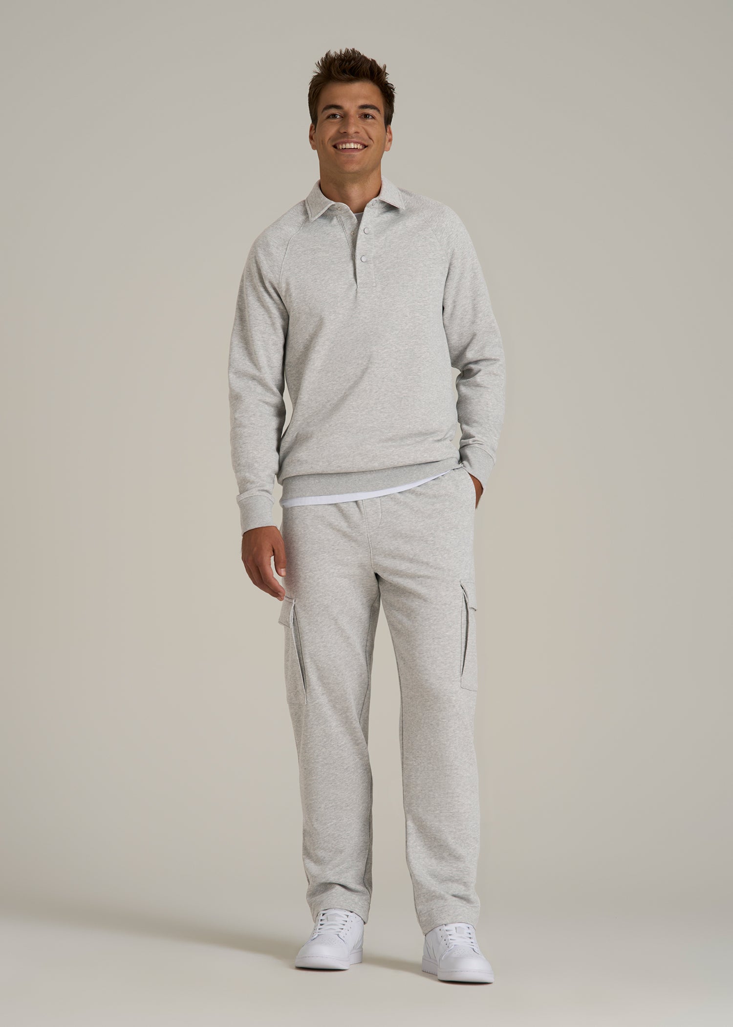 Wearever Fleece Collared Sweatshirt for Tall Men in Grey Mix