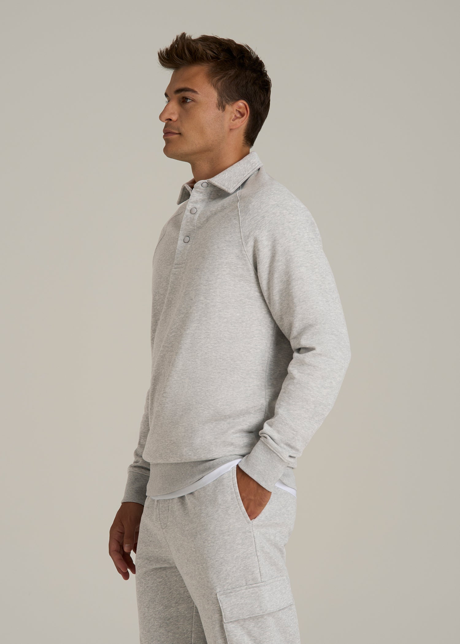 Wearever Fleece Collared Sweatshirt for Tall Men in Grey Mix