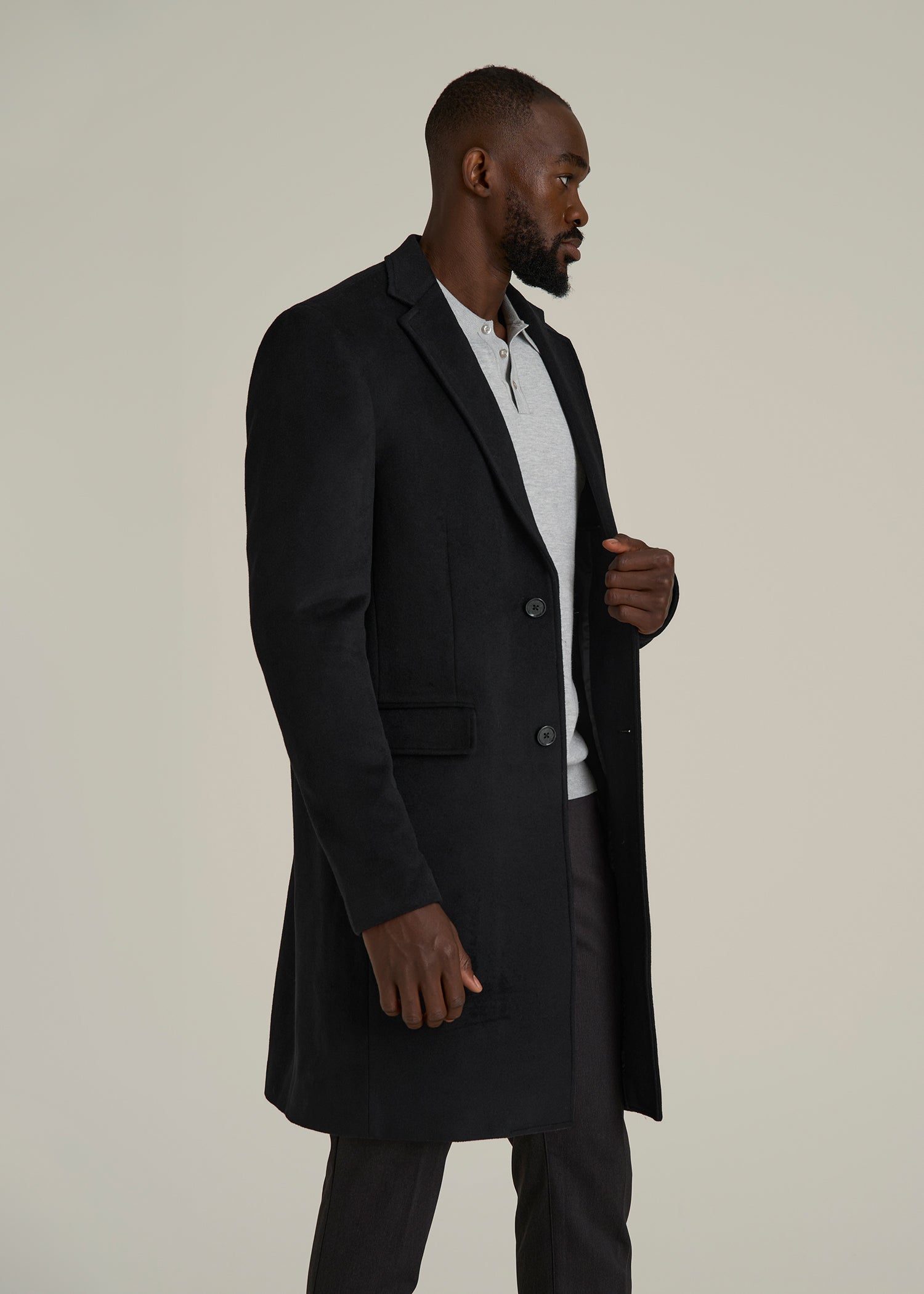 Wool Coat for Tall Men in Black
