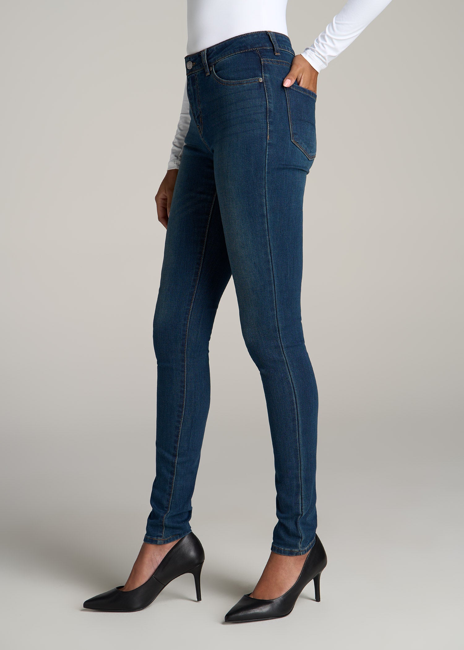 Sarah Mid-Rise Skinny Jeans for Tall Women in Blue