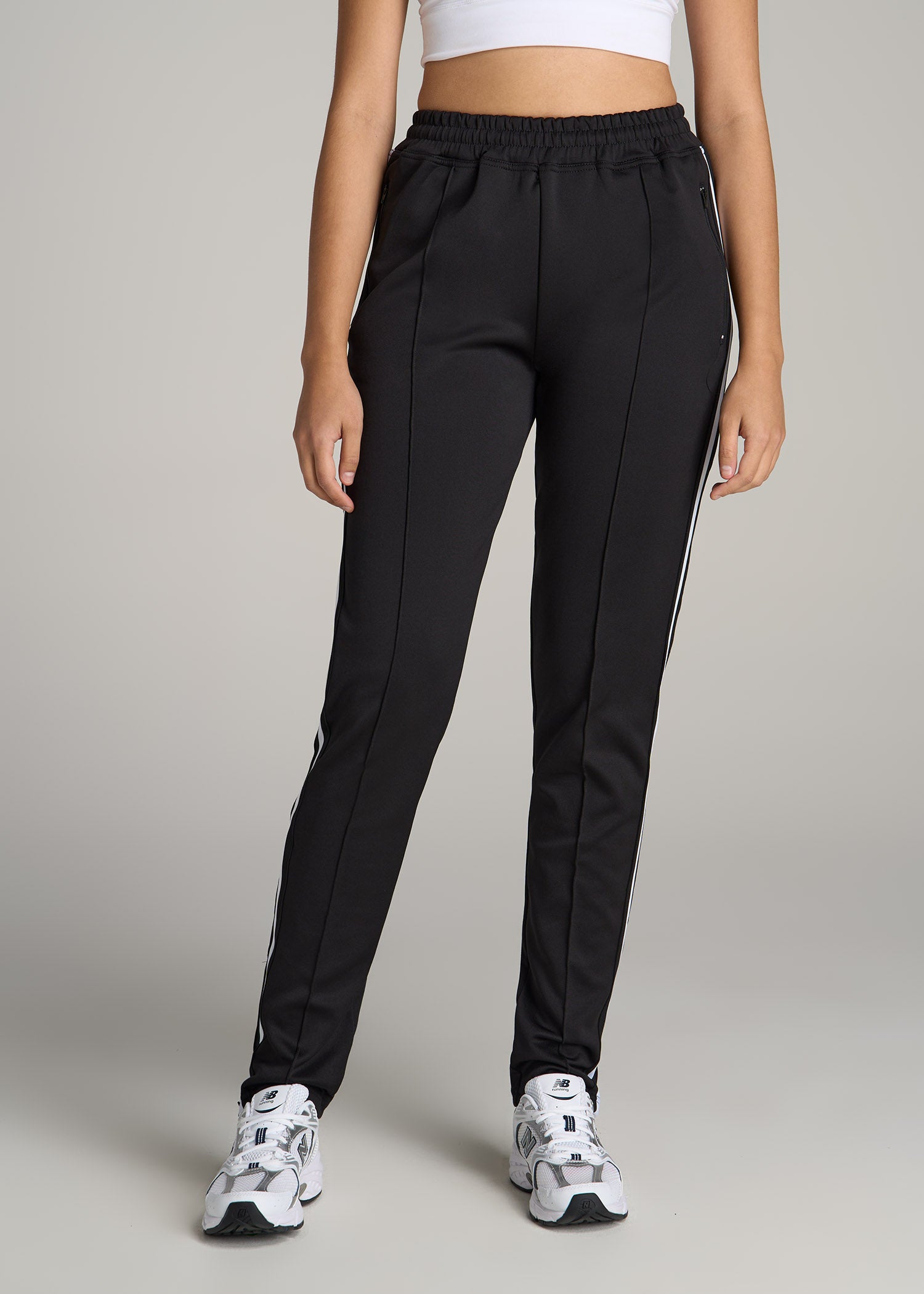 Athletic Stripe Pants for Tall Women in Black & White