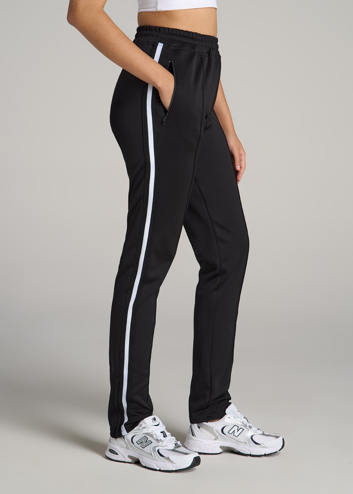 Athletic Stripe Pants for Tall Women in Black & White