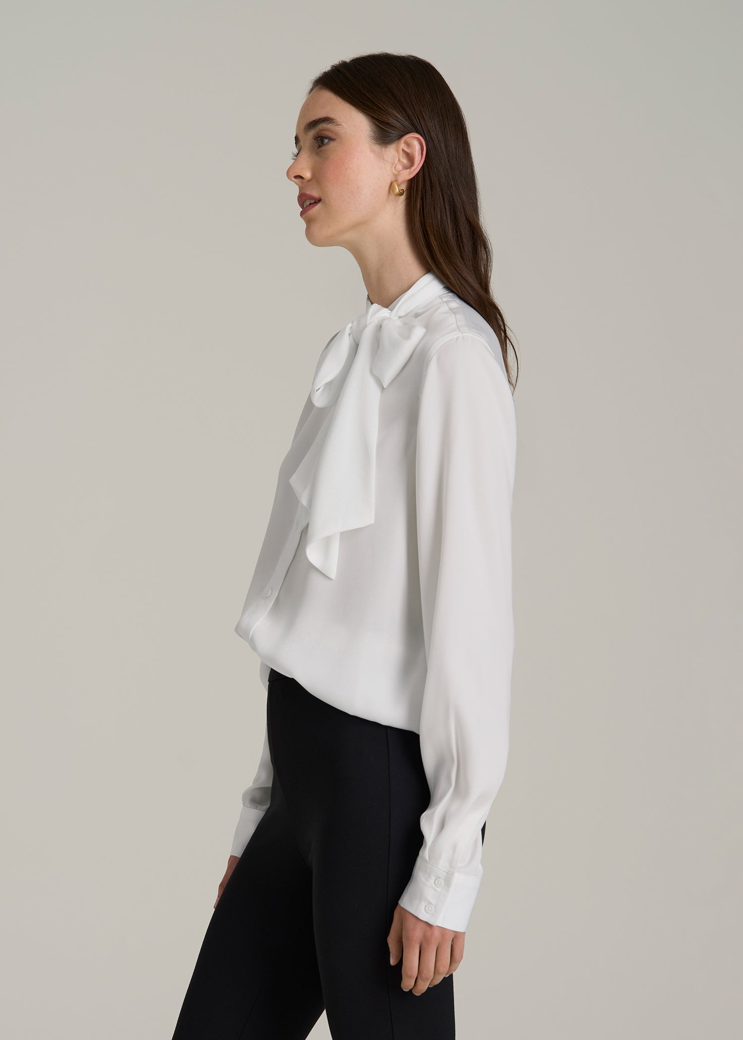 Satin Blouse With Bow for Tall Women in White