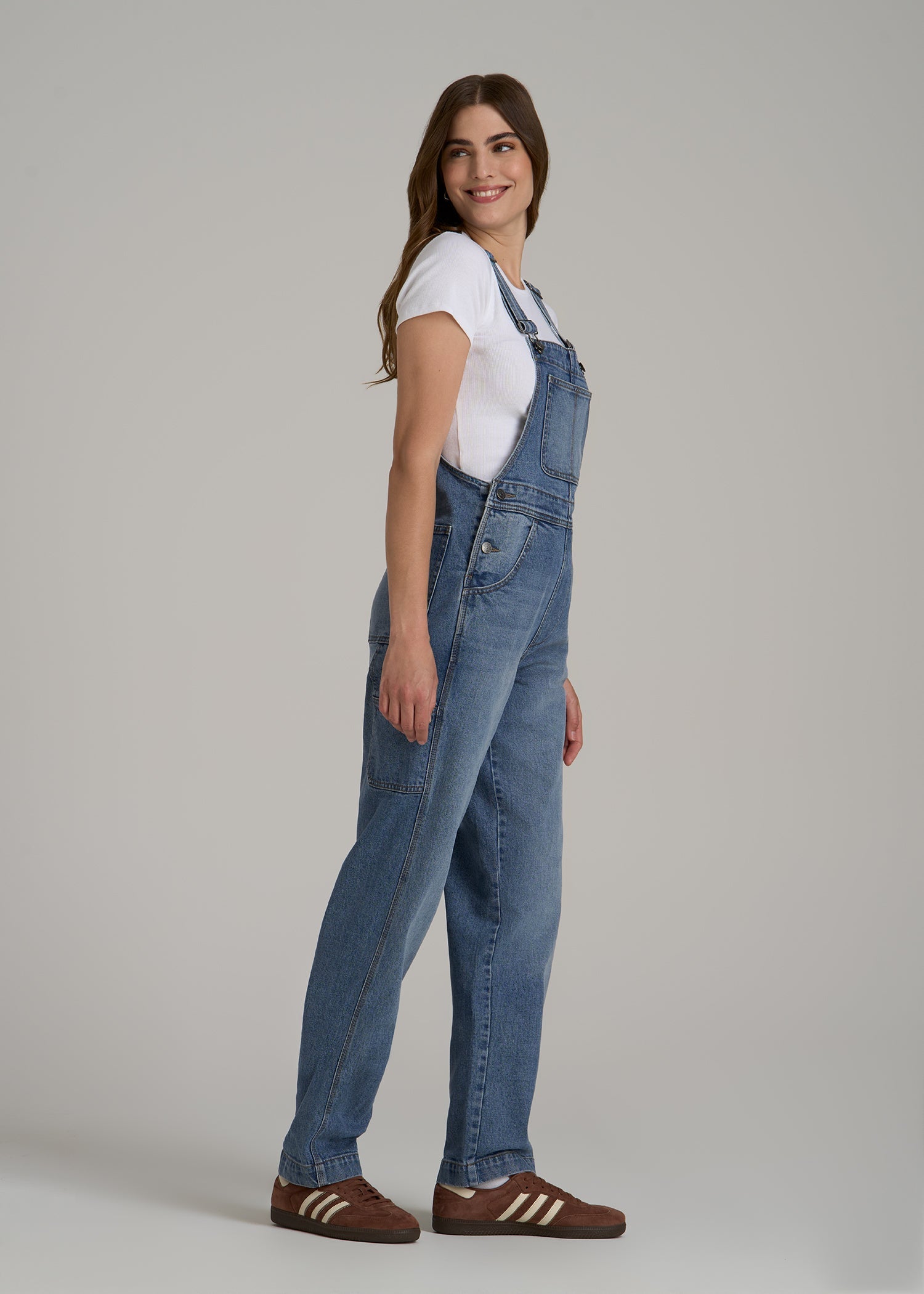 Denim Overalls for Tall Women in Malibu Blue