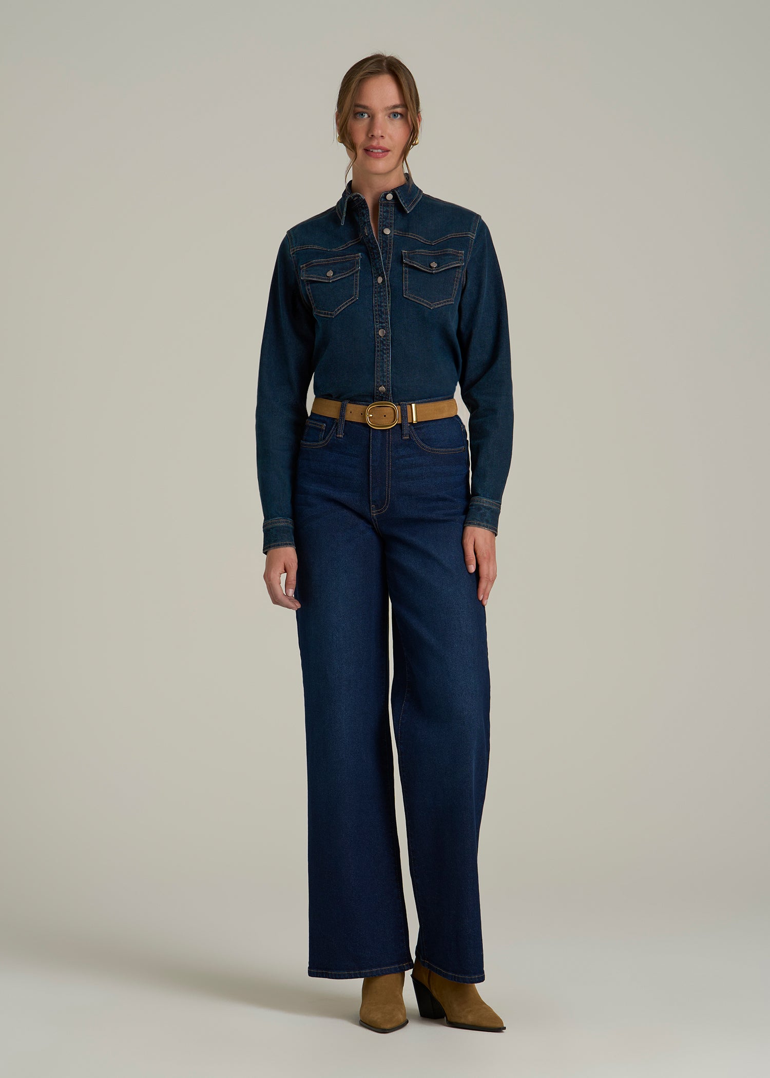 Western Denim Shirt for Tall Women in Indigo Dusk