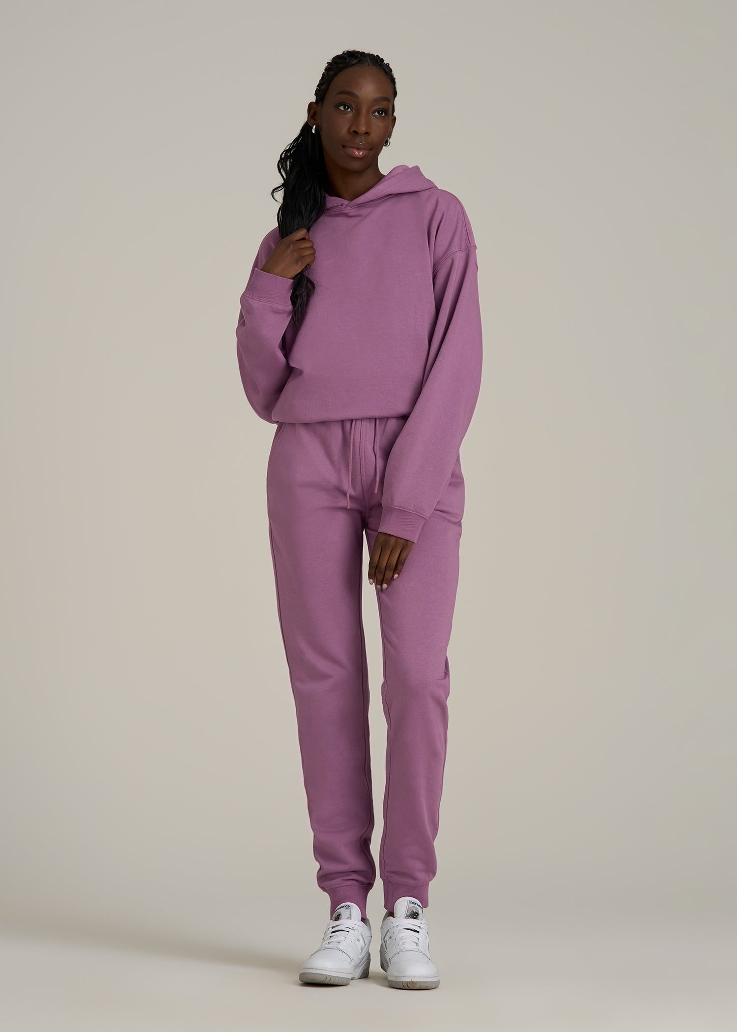 Garment Dyed Joggers for Tall Women in Washed Argyle Purple