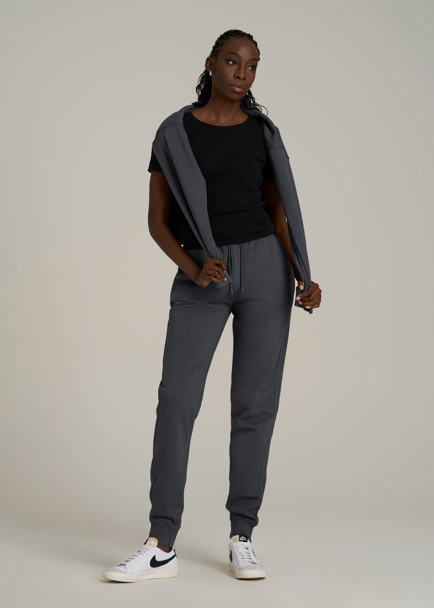 Garment Dyed Joggers for Tall Women in Washed Charcoal Rinse