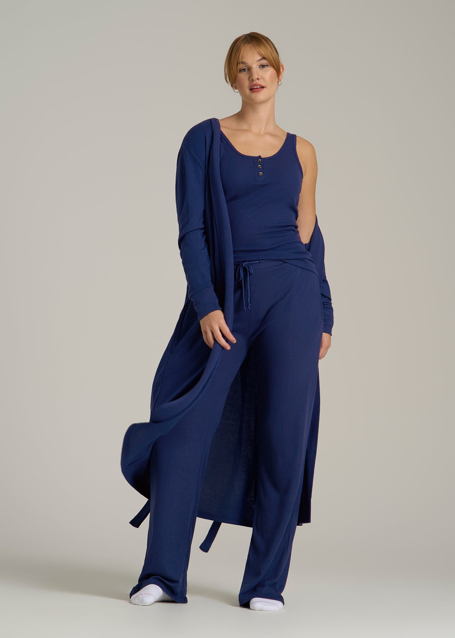 Waffle Tank Top for Tall Women in Midnight Blue