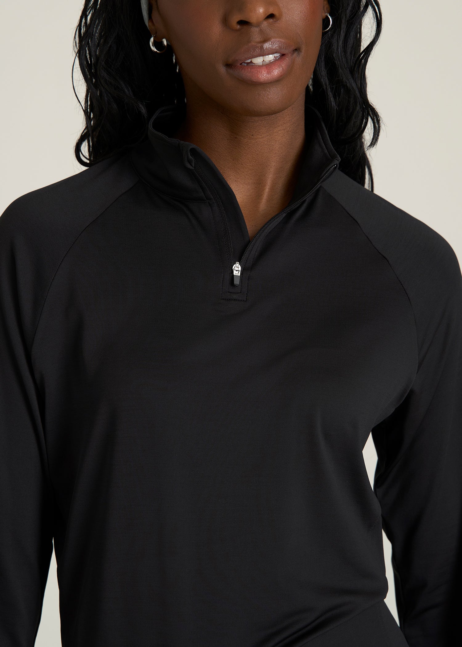 Long Sleeve Quarter-Zip Pullover for Tall Women in Black