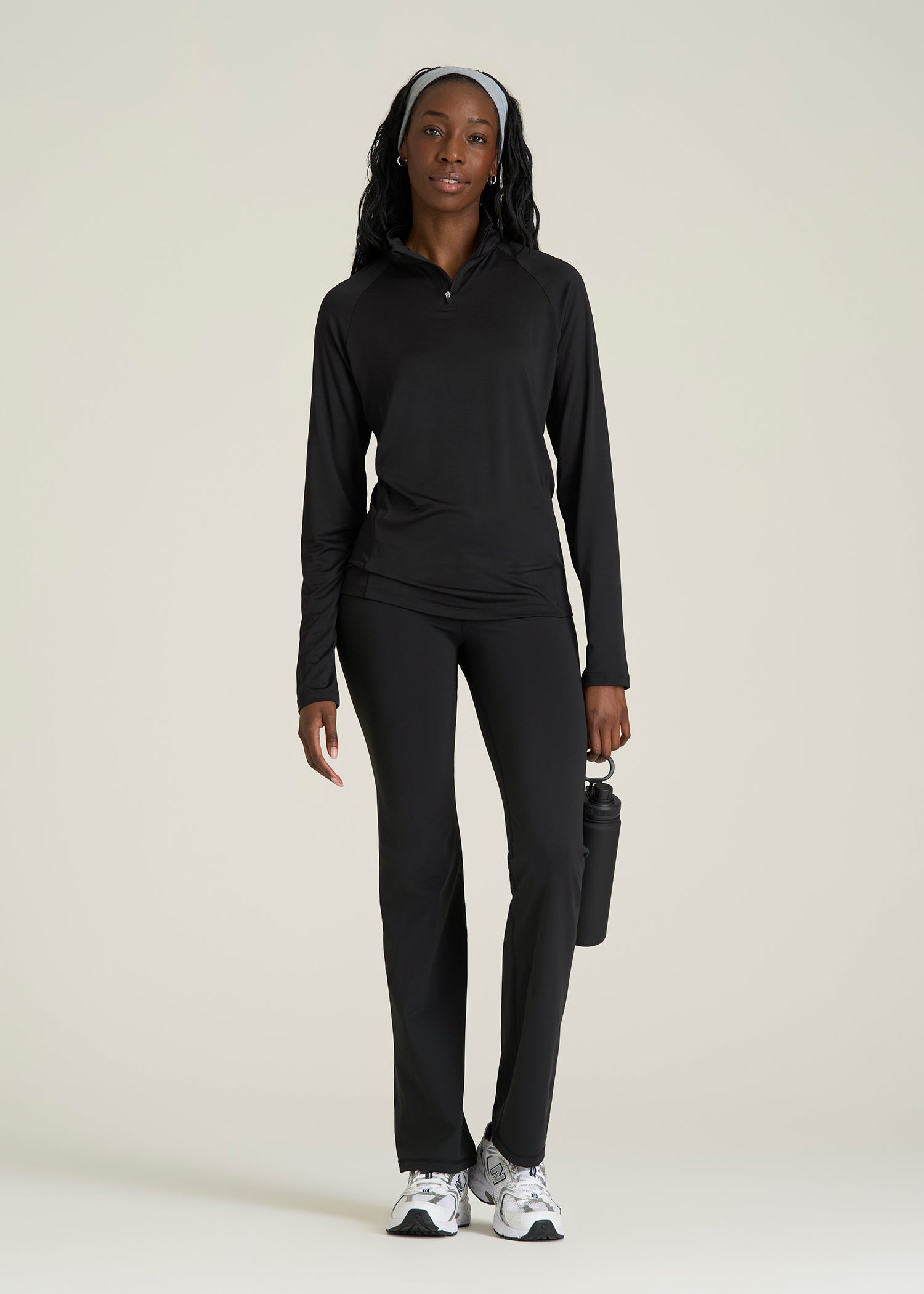 Long Sleeve Quarter-Zip Pullover for Tall Women in Black
