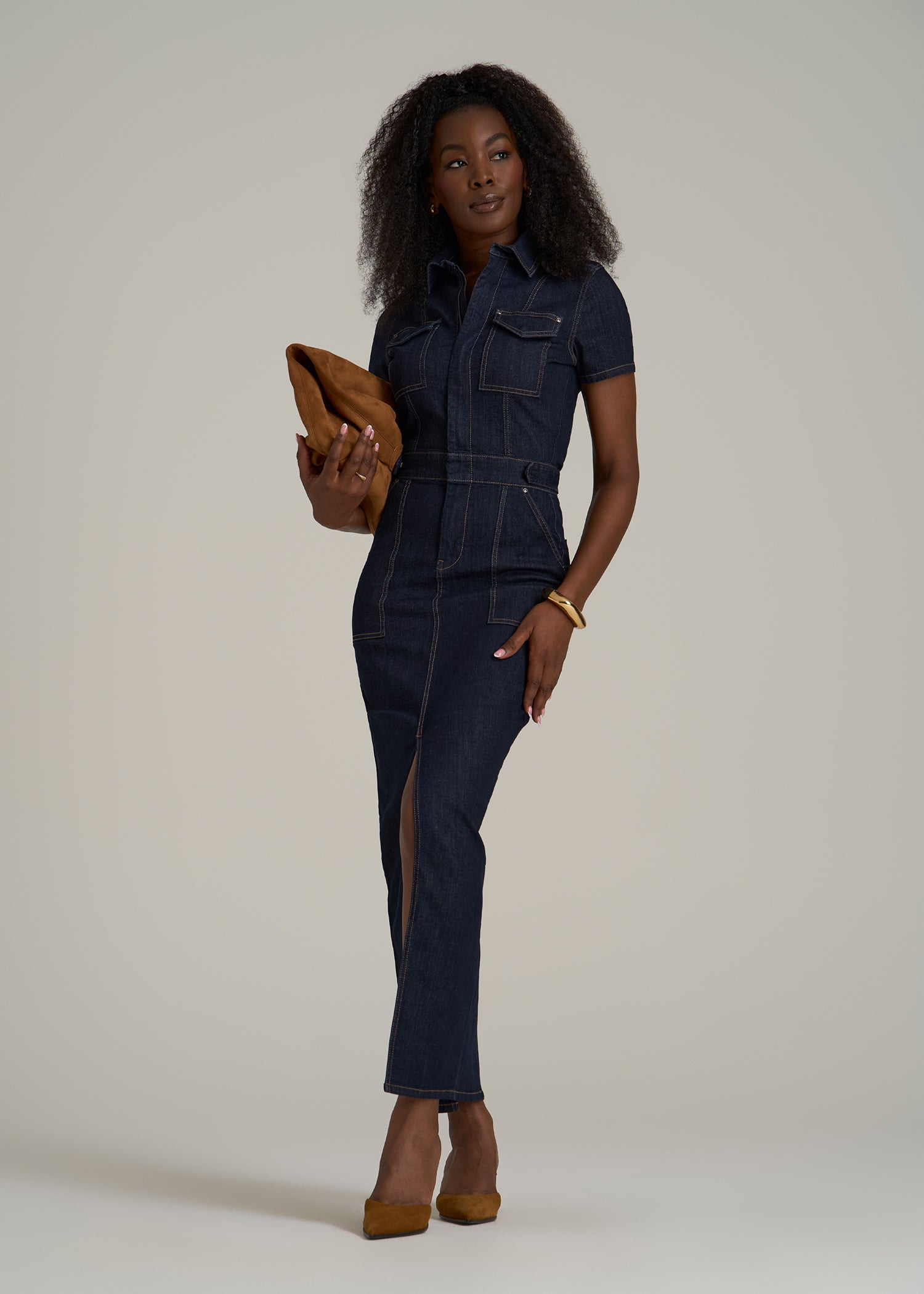 Maxi Denim Dress for Tall Women in Rinse Wash
