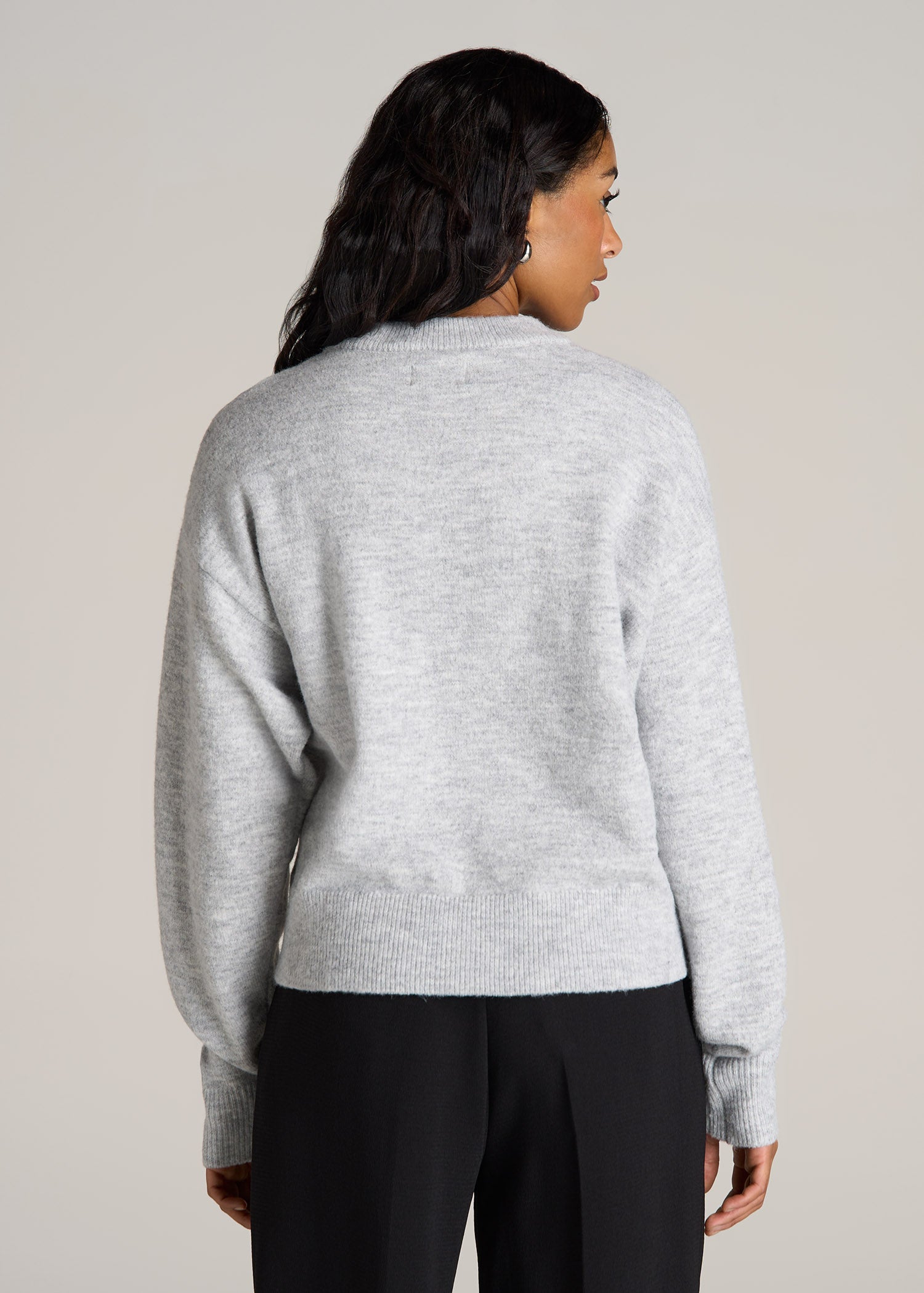 Relaxed Crewneck Wool Blend Sweater for Tall Women in Grey Mix