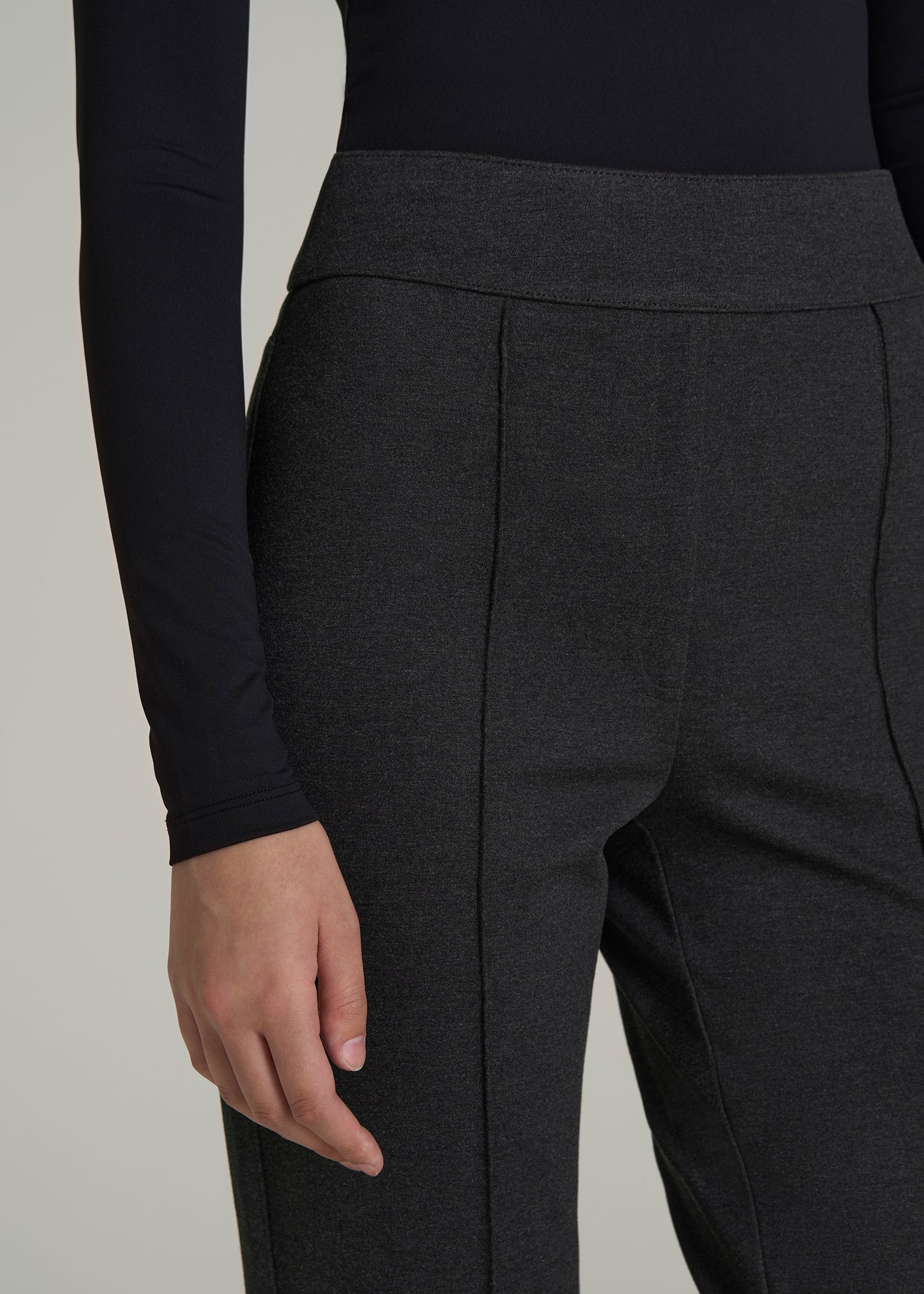 Soft Flex Ponte Pull On Flare Pants for Tall Women in Dark Charcoal Heather