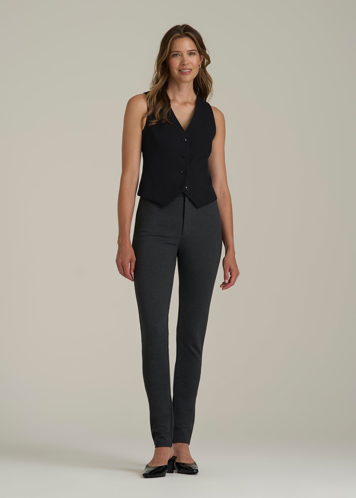 Soft Flex Ponte Skinny High Rise Pant for Tall Women in Dark Charcoal Heather