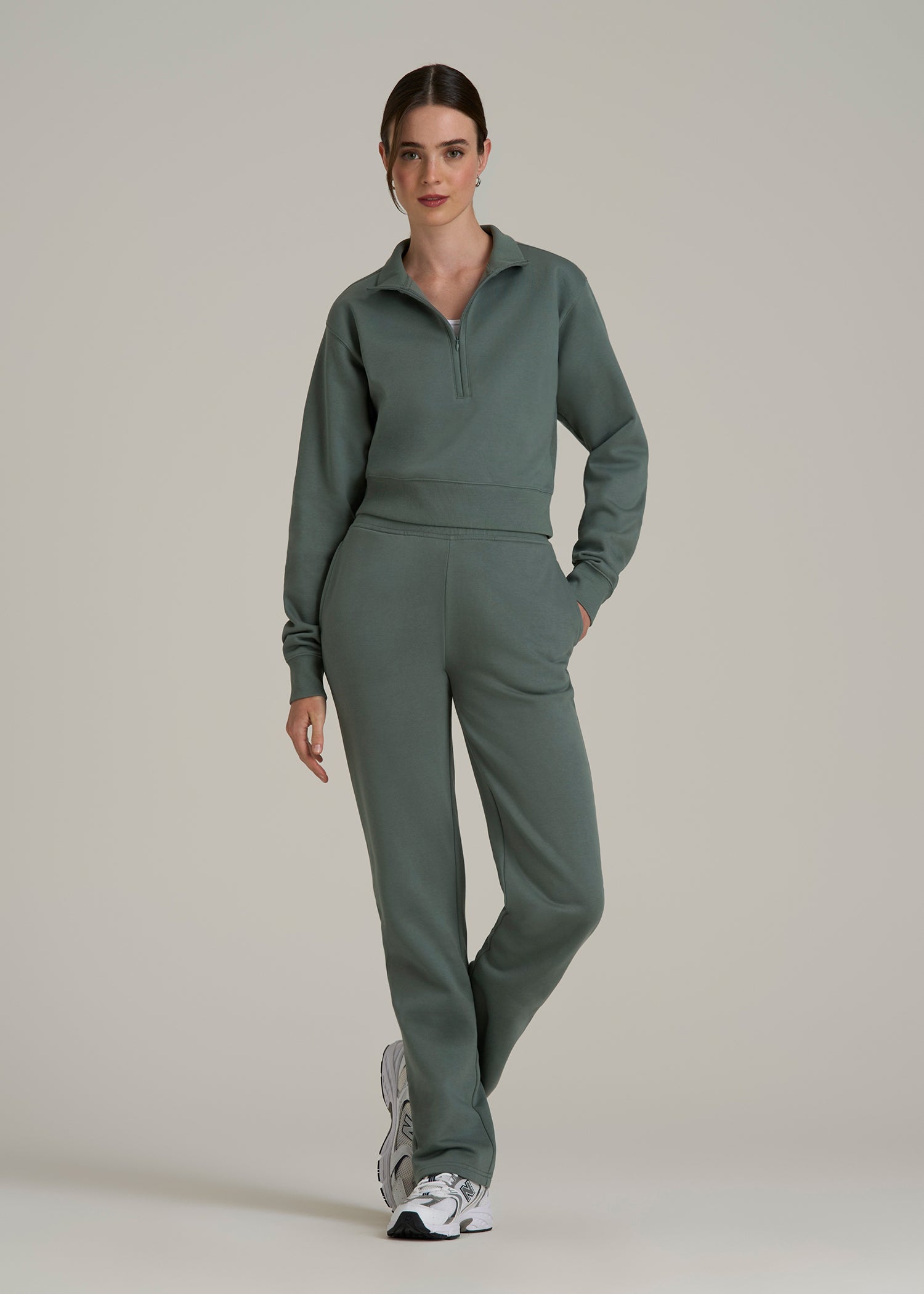 Wearever 2.0 Fleece Half-Zip Cropped Sweatshirt for Tall Women in Balsam Green