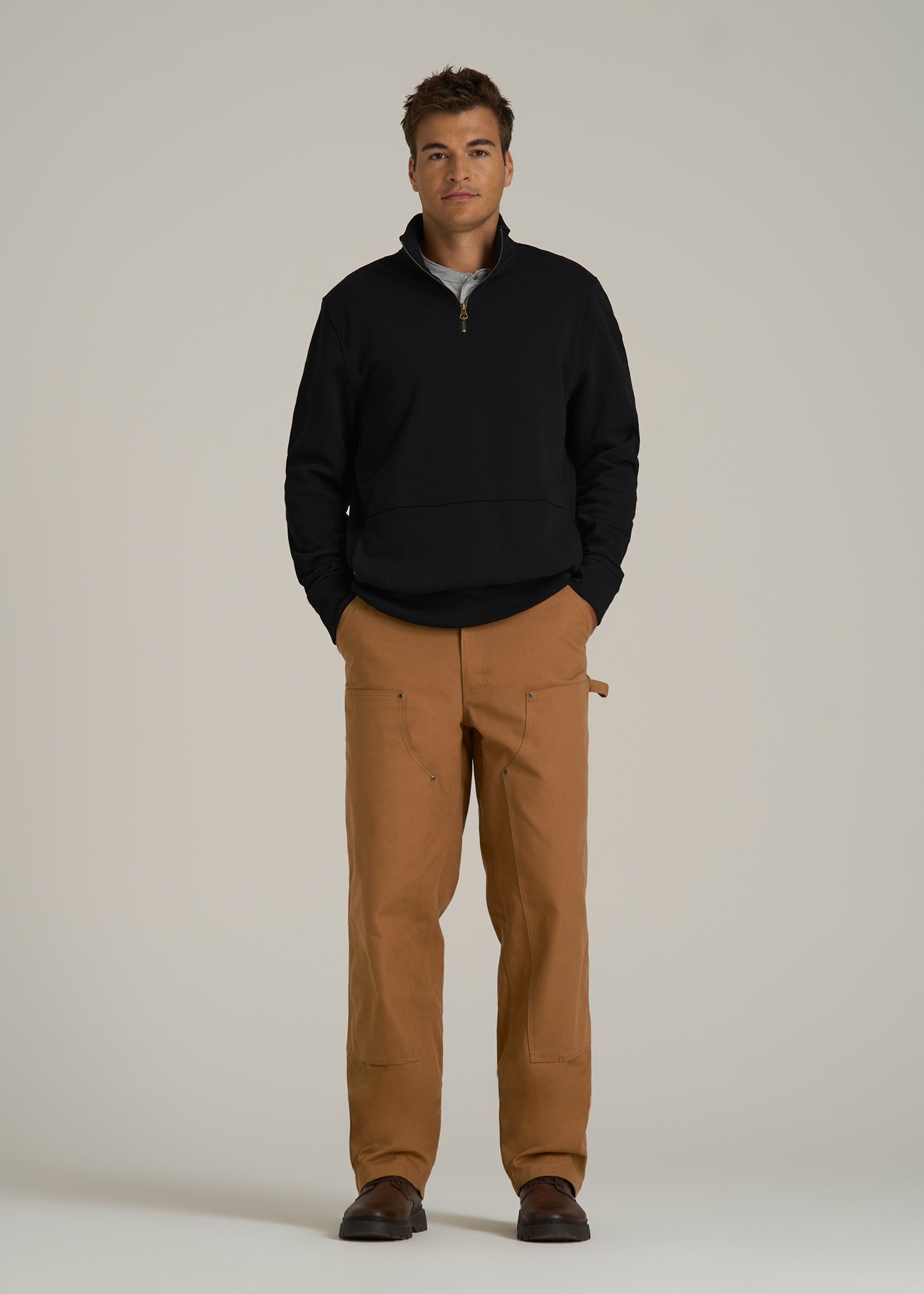 LJ&S Double Front Utility Work Pants for Tall Men in Vintage Tan