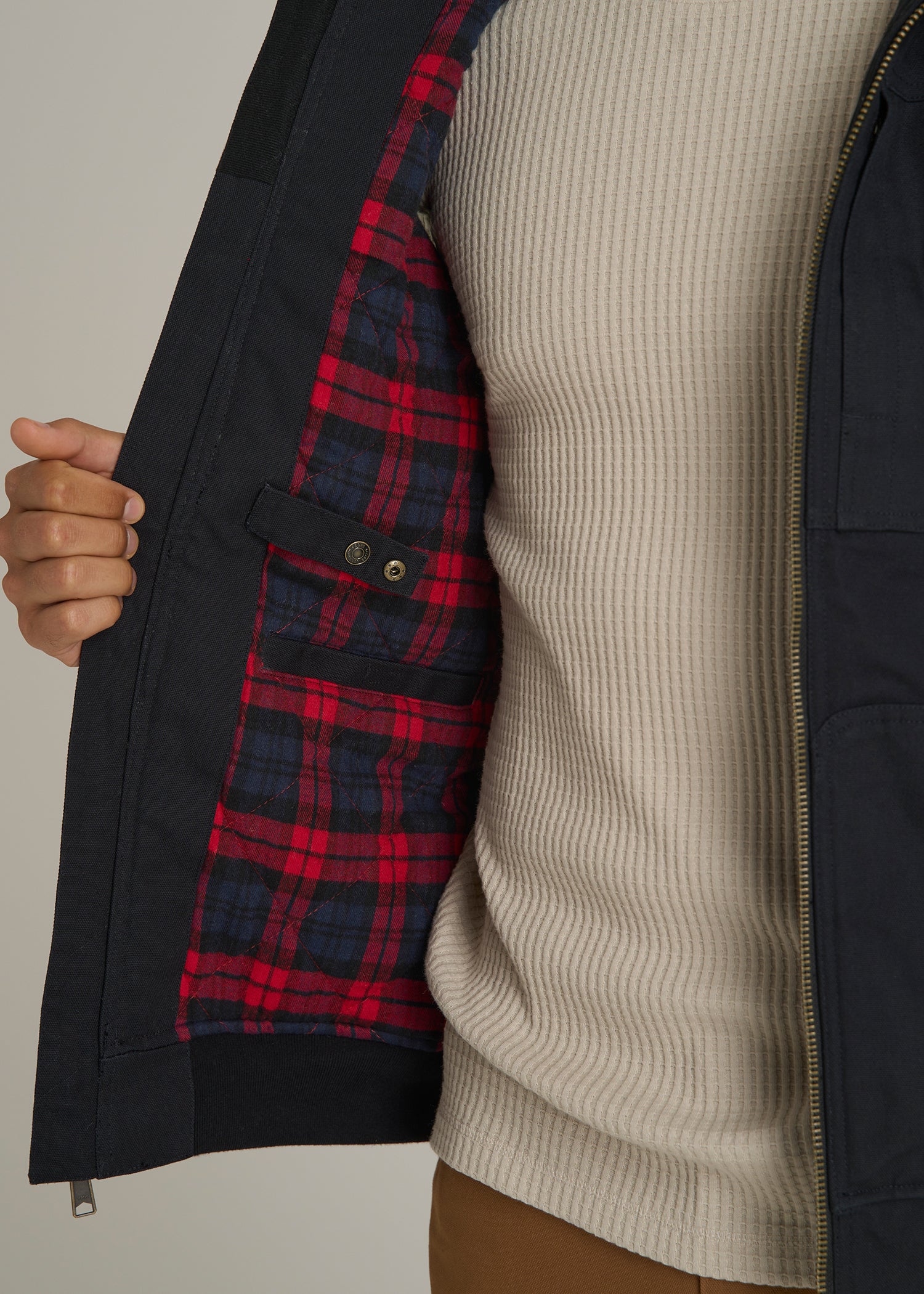 LJ&S Flannel-Lined Canvas Work Vest for Tall Men in Black