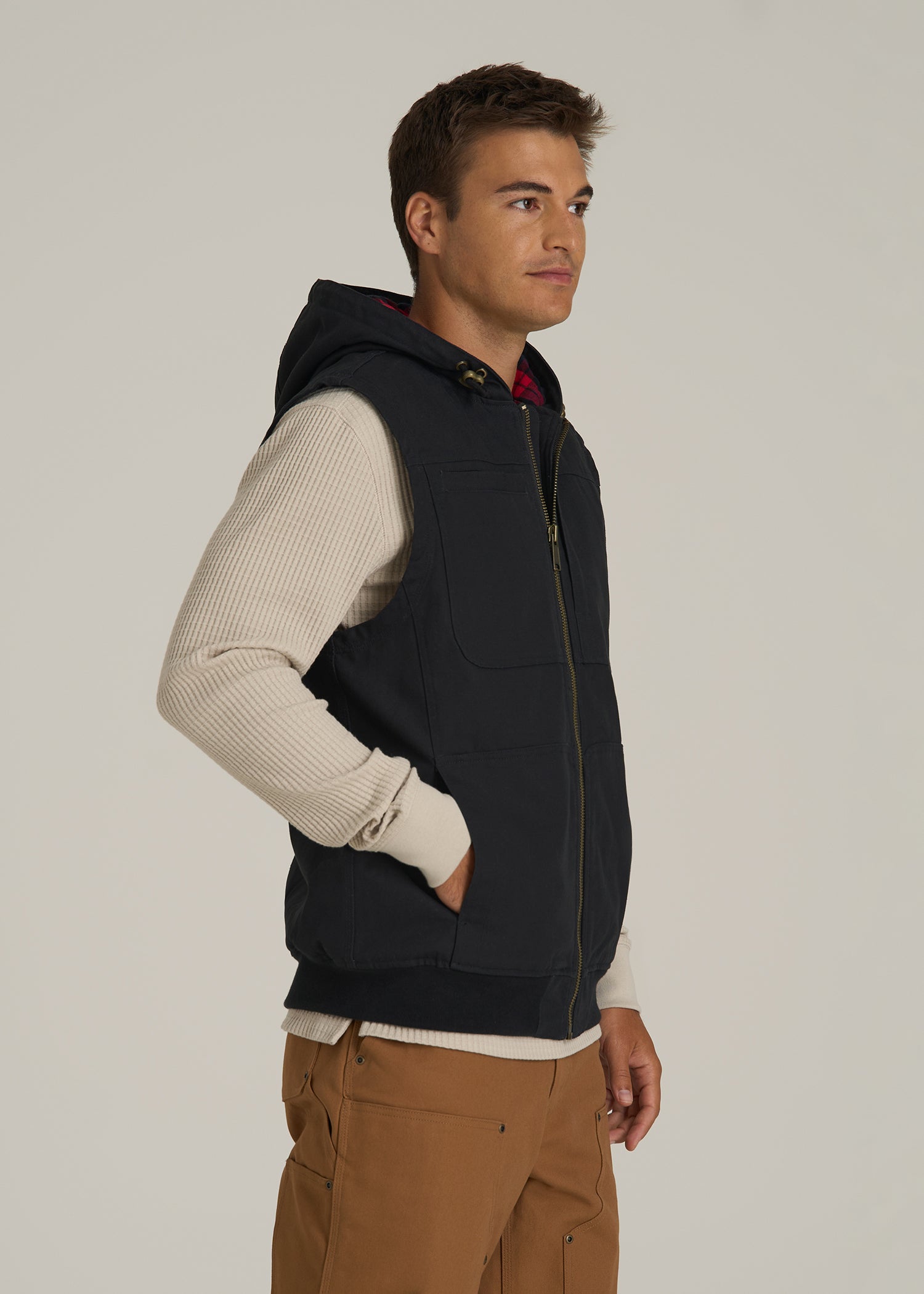 LJ&S Flannel-Lined Canvas Work Vest for Tall Men in Black